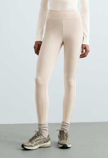 Ankle-length High rise Warm leggings with zips 70cm — ECRU 3