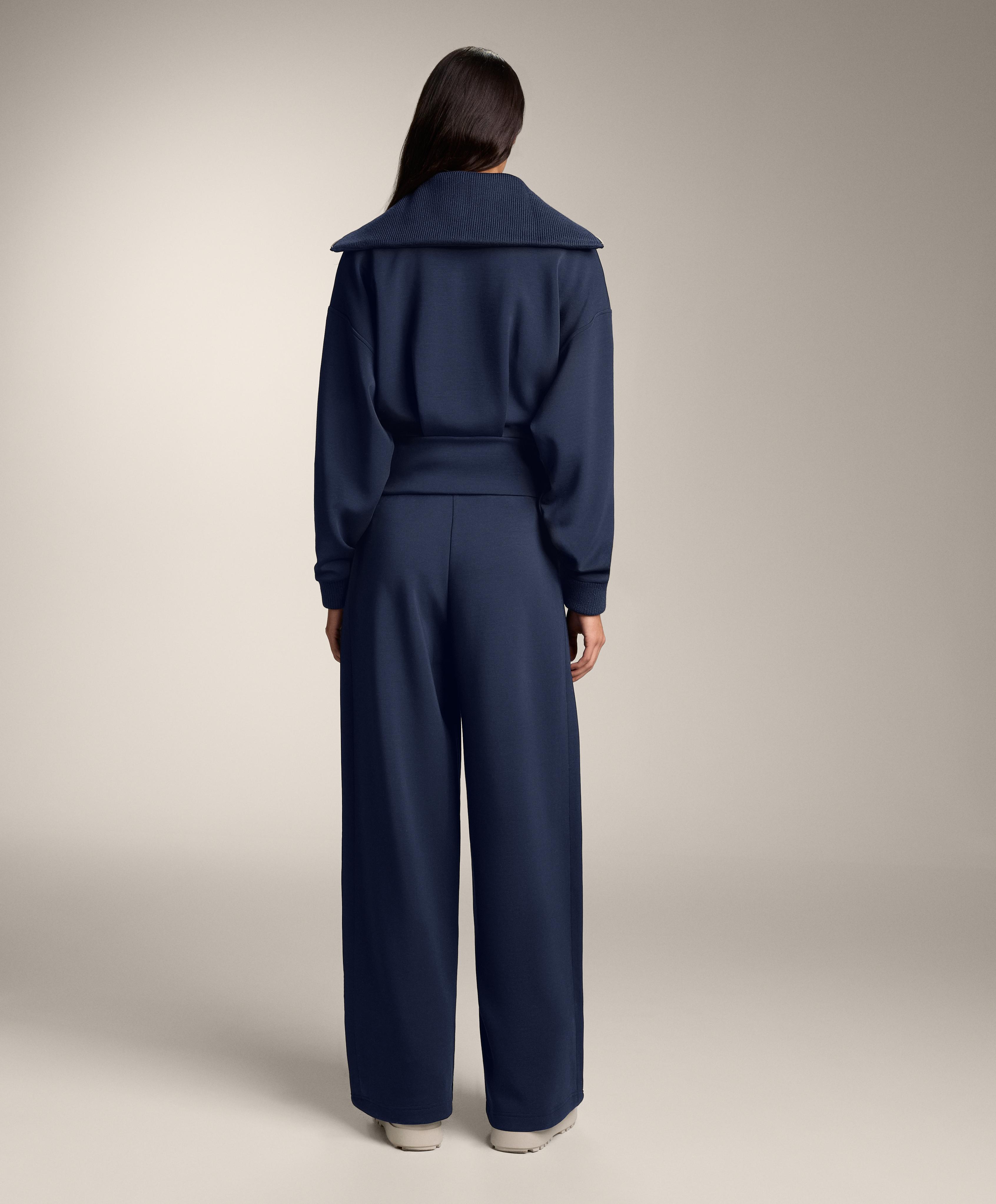Fitted waist knit collar jacket with brushed modal — NAVY BLUE