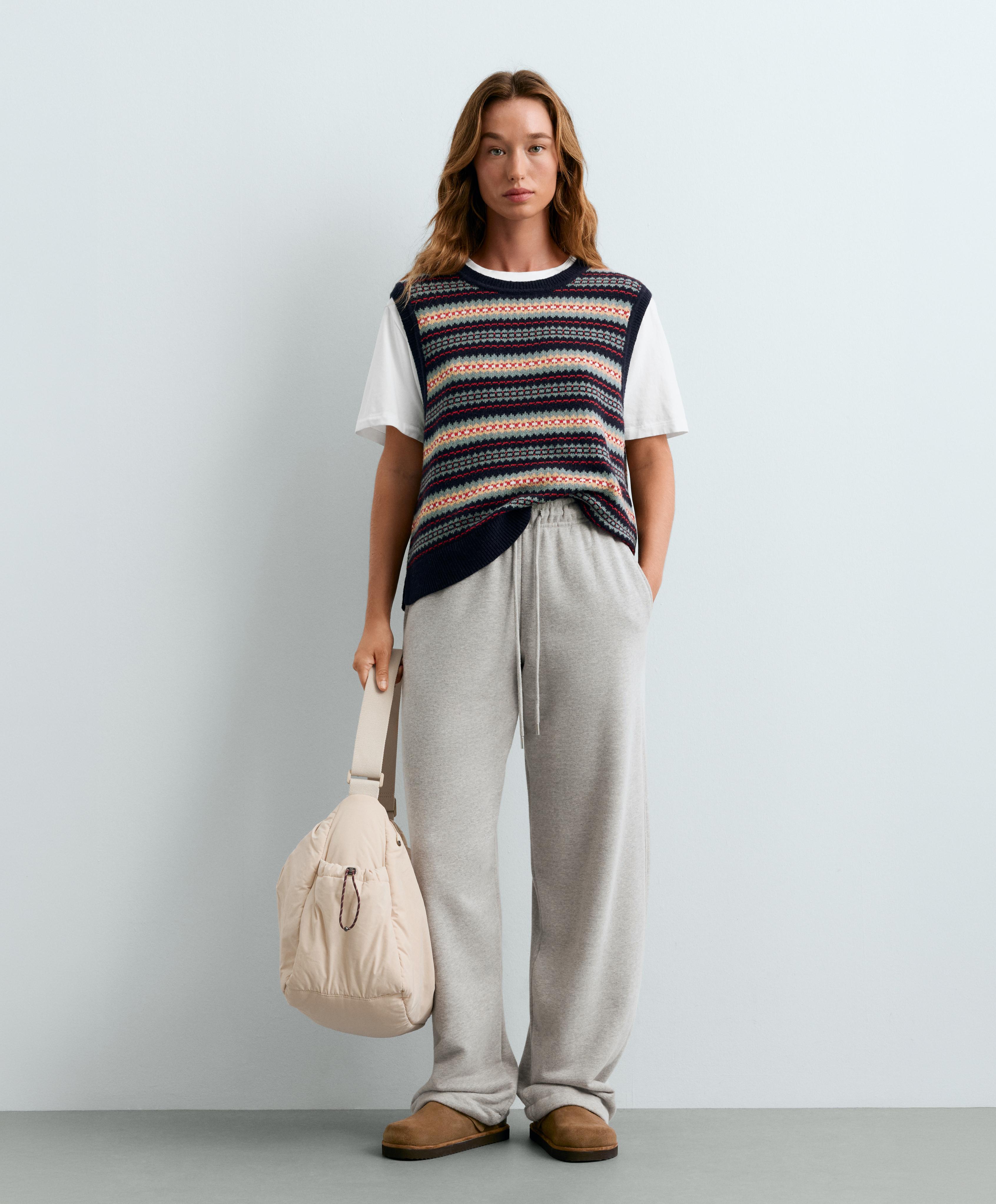 Wool blend jacquard knit vest — INK BLUE