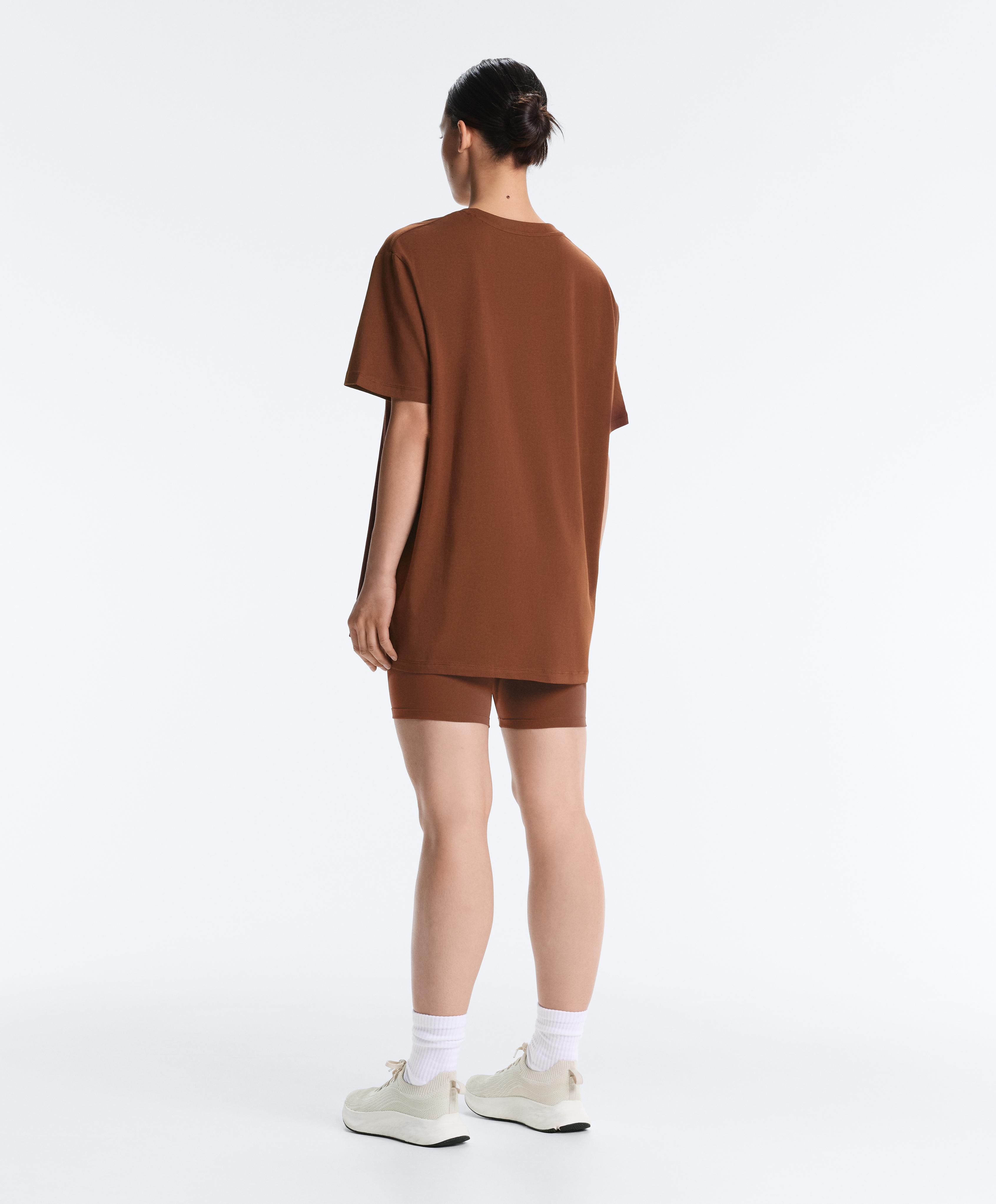 Oversize cotton blend short-sleeved T-shirt — COFFEE