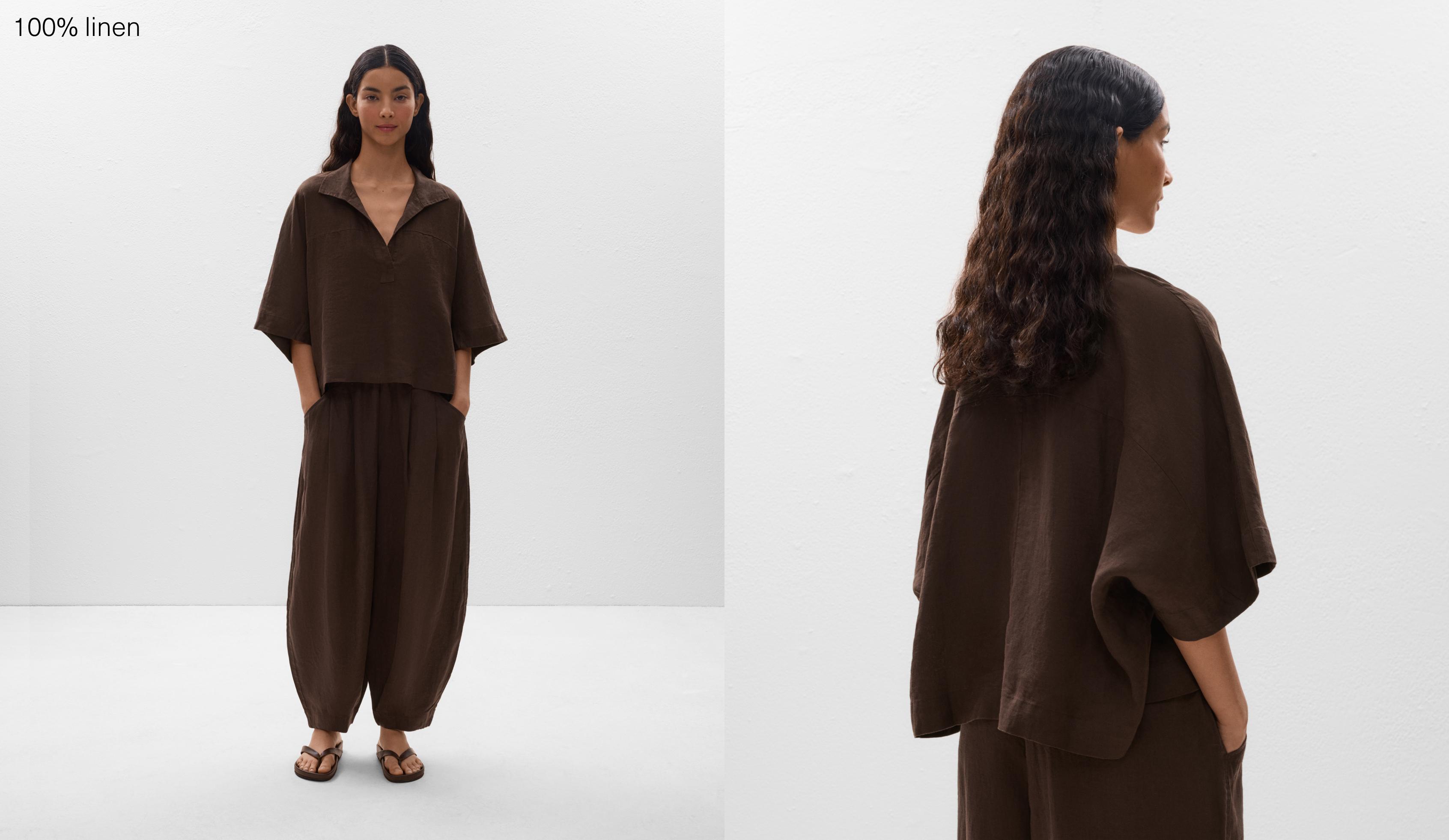 Oversize short-sleeved 100% linen shirt