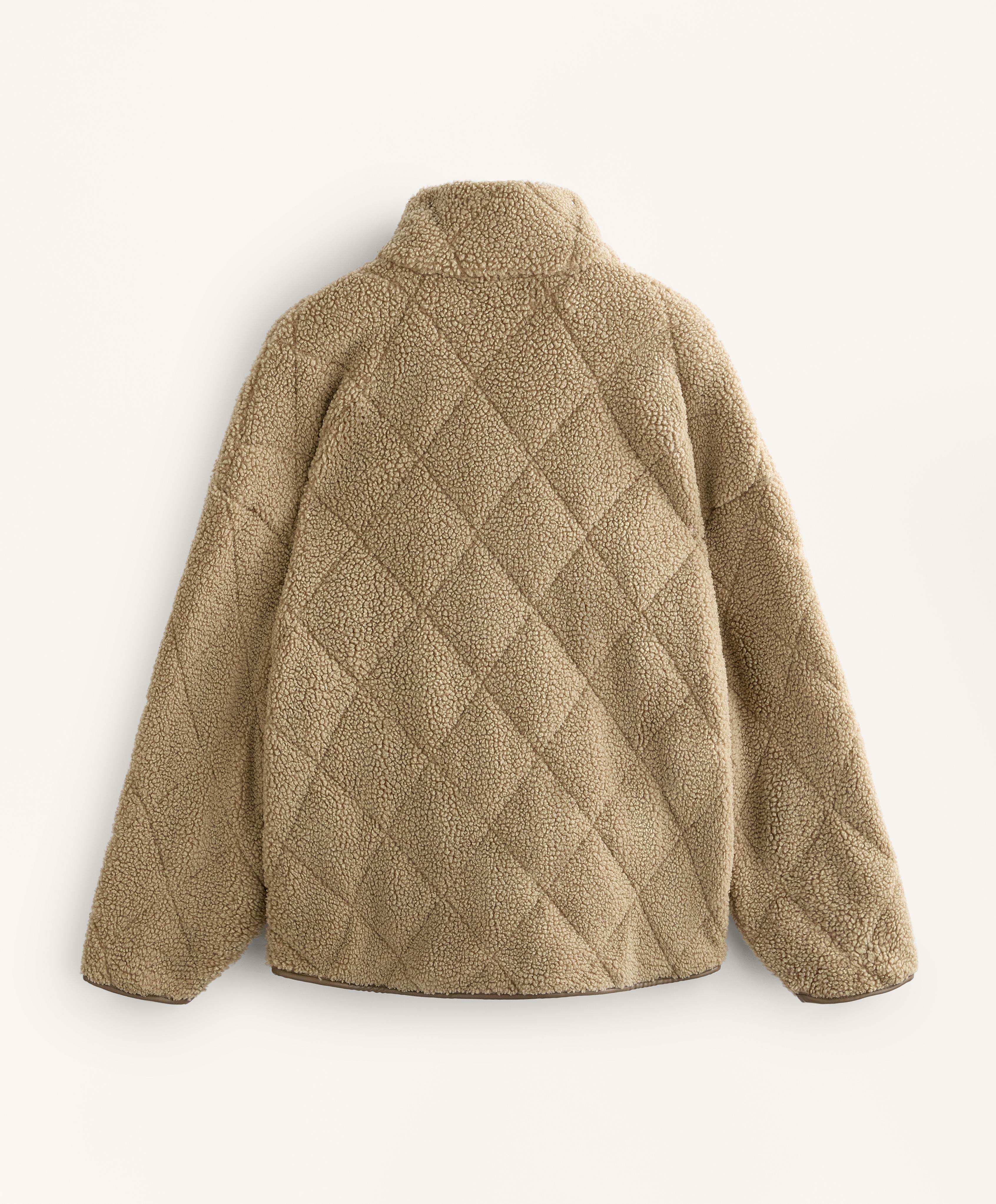 Diamond quilted faux-shearling jacket — GREEN BEIGE