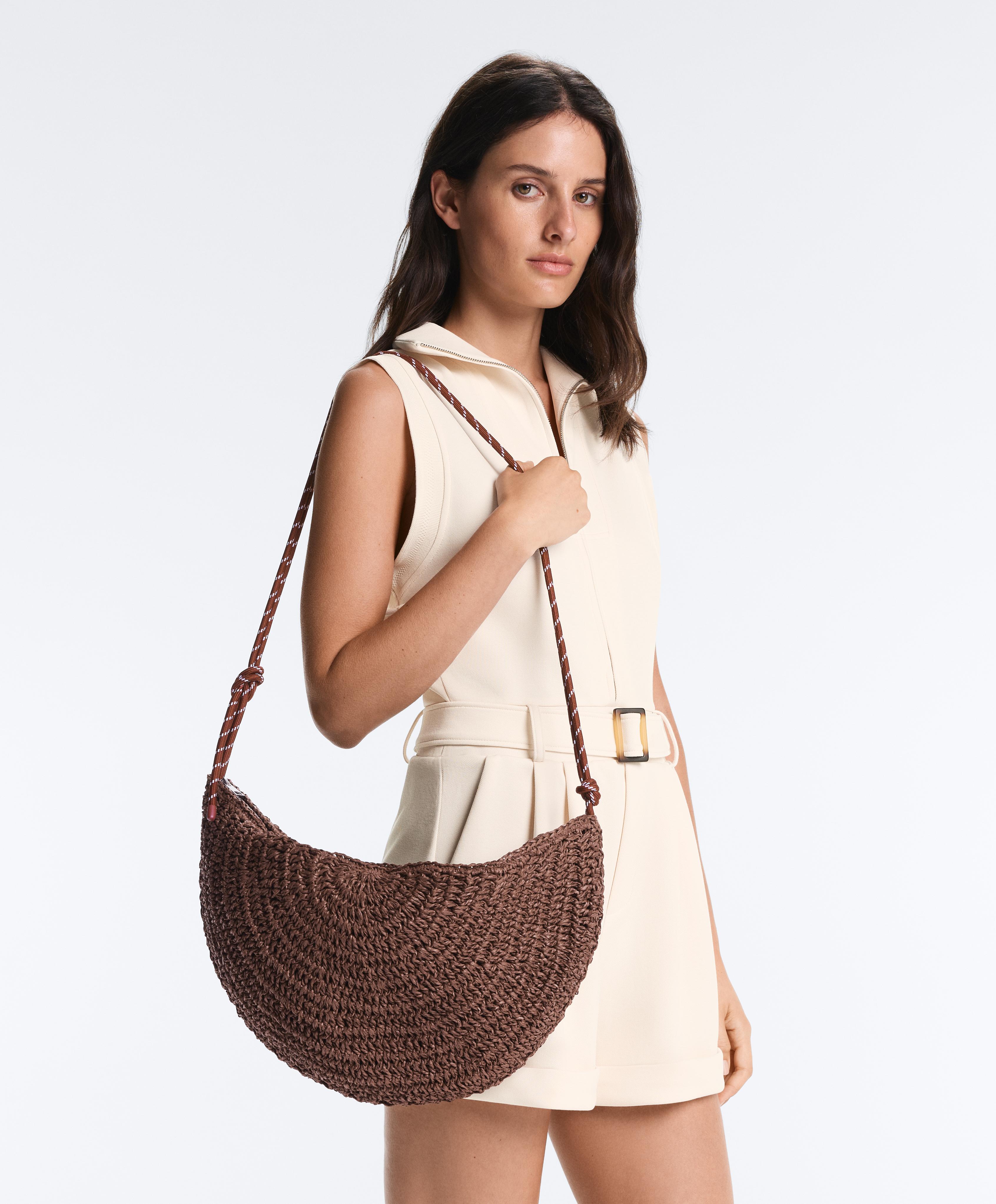 Large raffia-effect bag — BROWN
