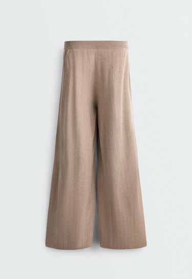Wide-leg knit pinstripe trousers — DARK NOUGAT 6