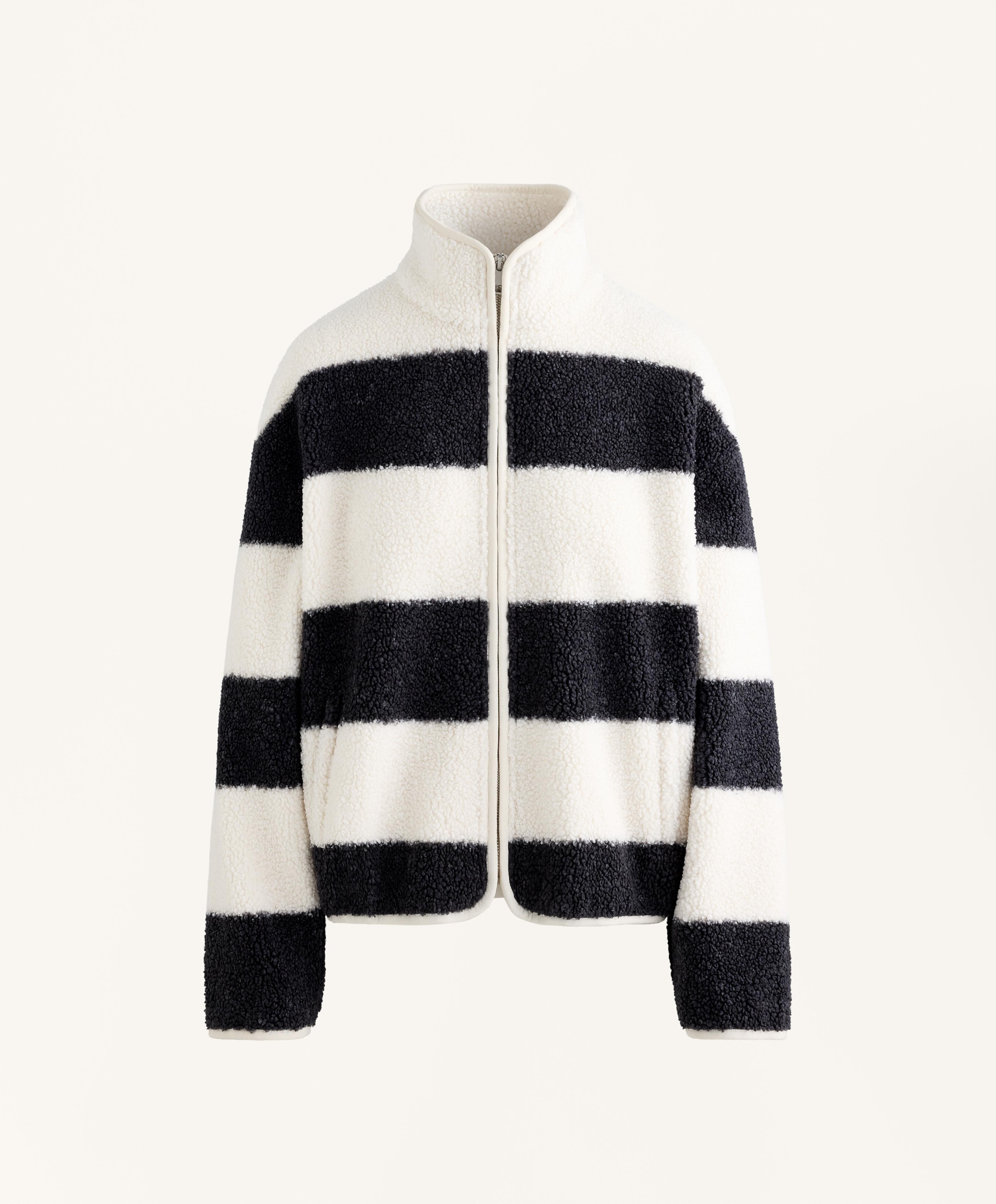 Striped faux-shearling bomber jacket — ECRU