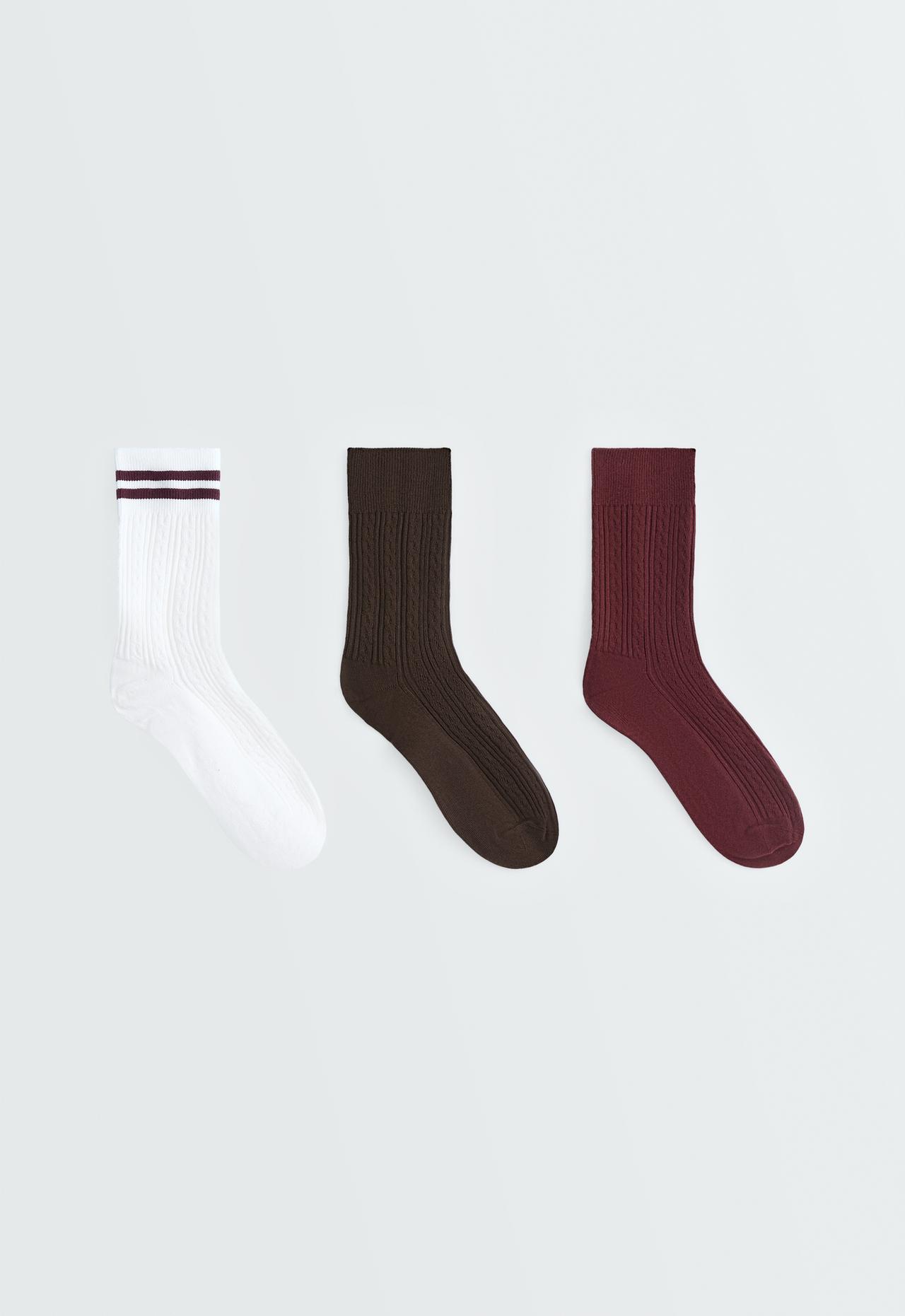 3 pairs of braided cotton blend Classic socks — BURGUNDY