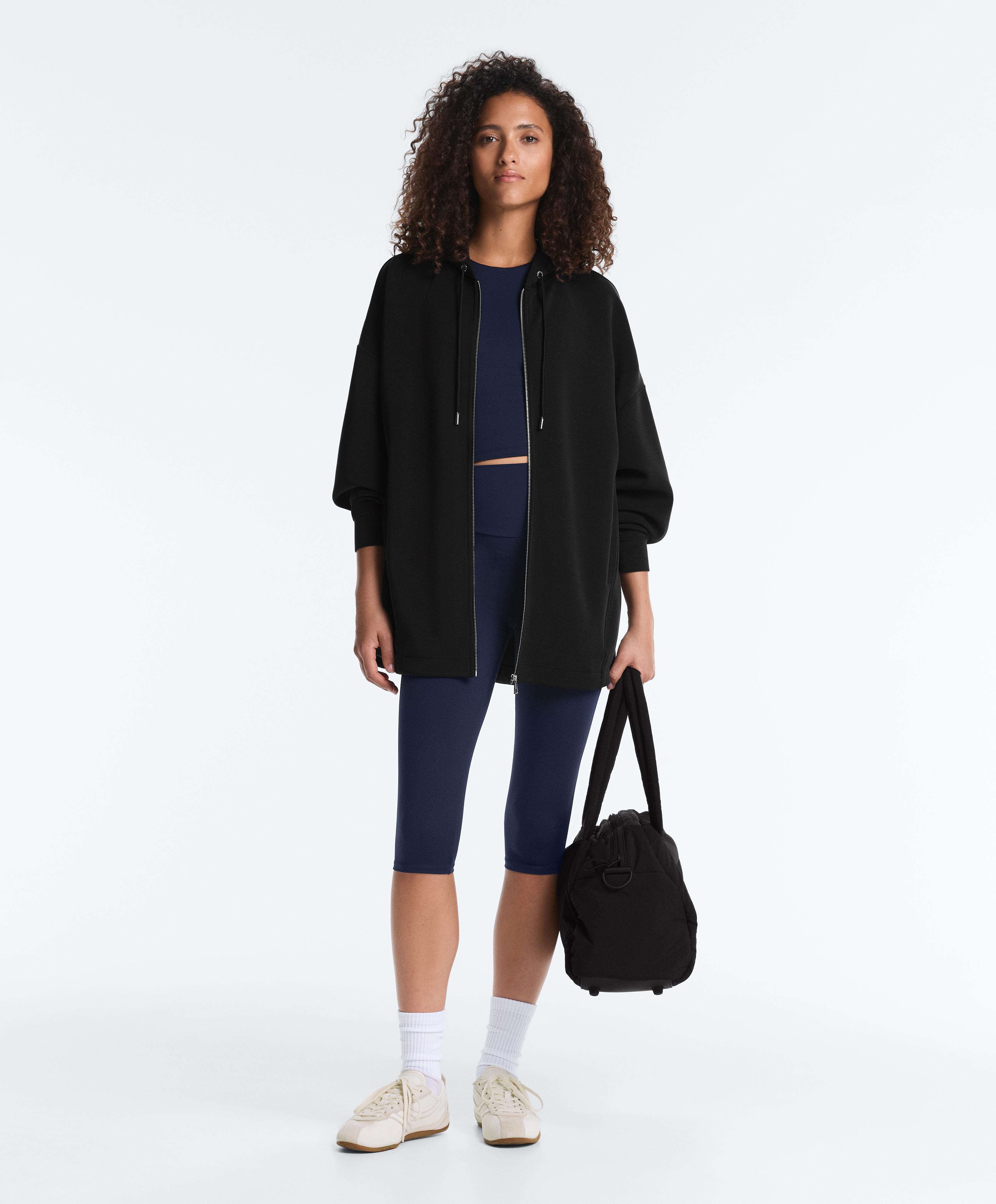 Long soft touch jacket with modal — BLACK
