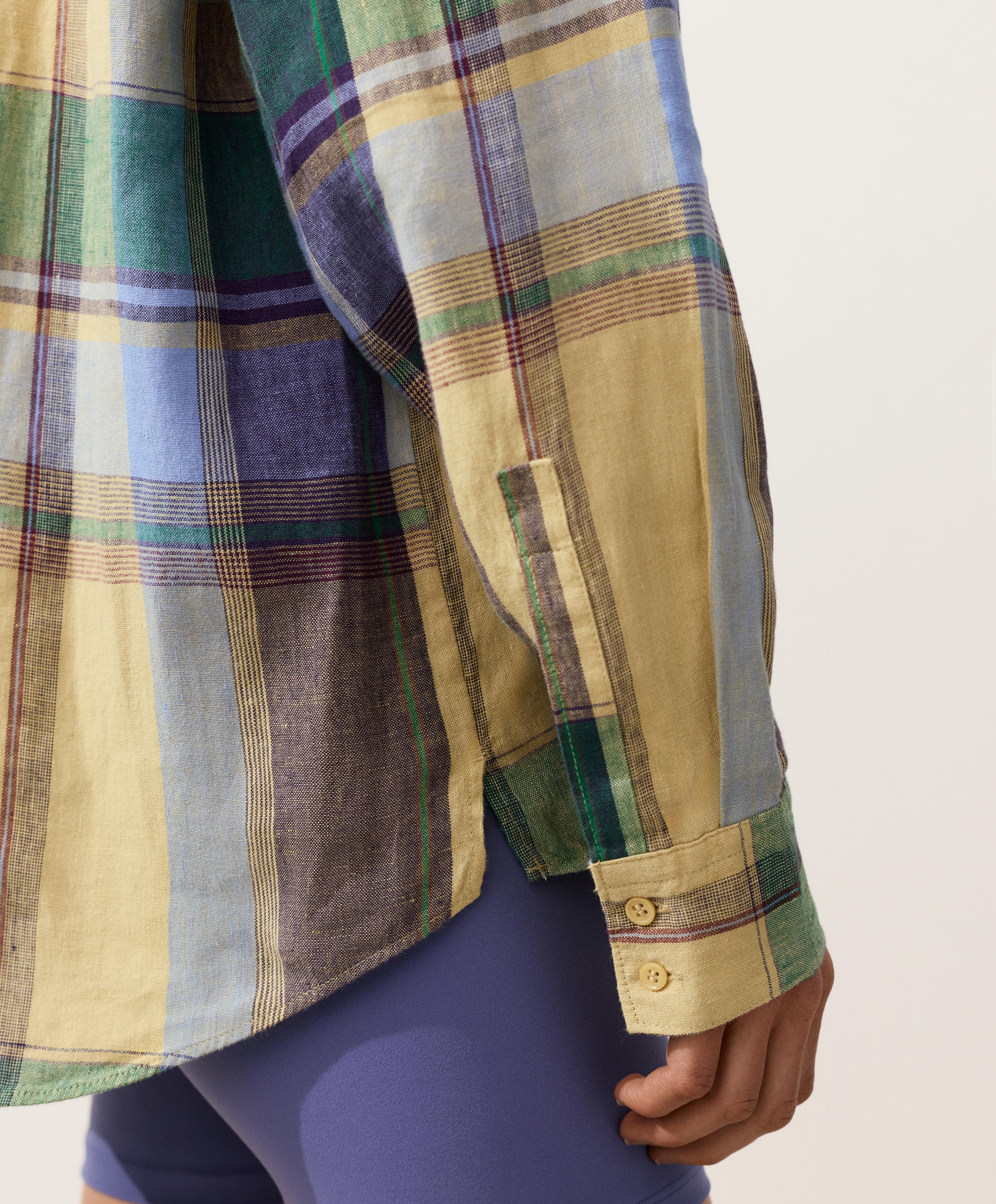 100% linen regular check shirt — MID-YELLOW