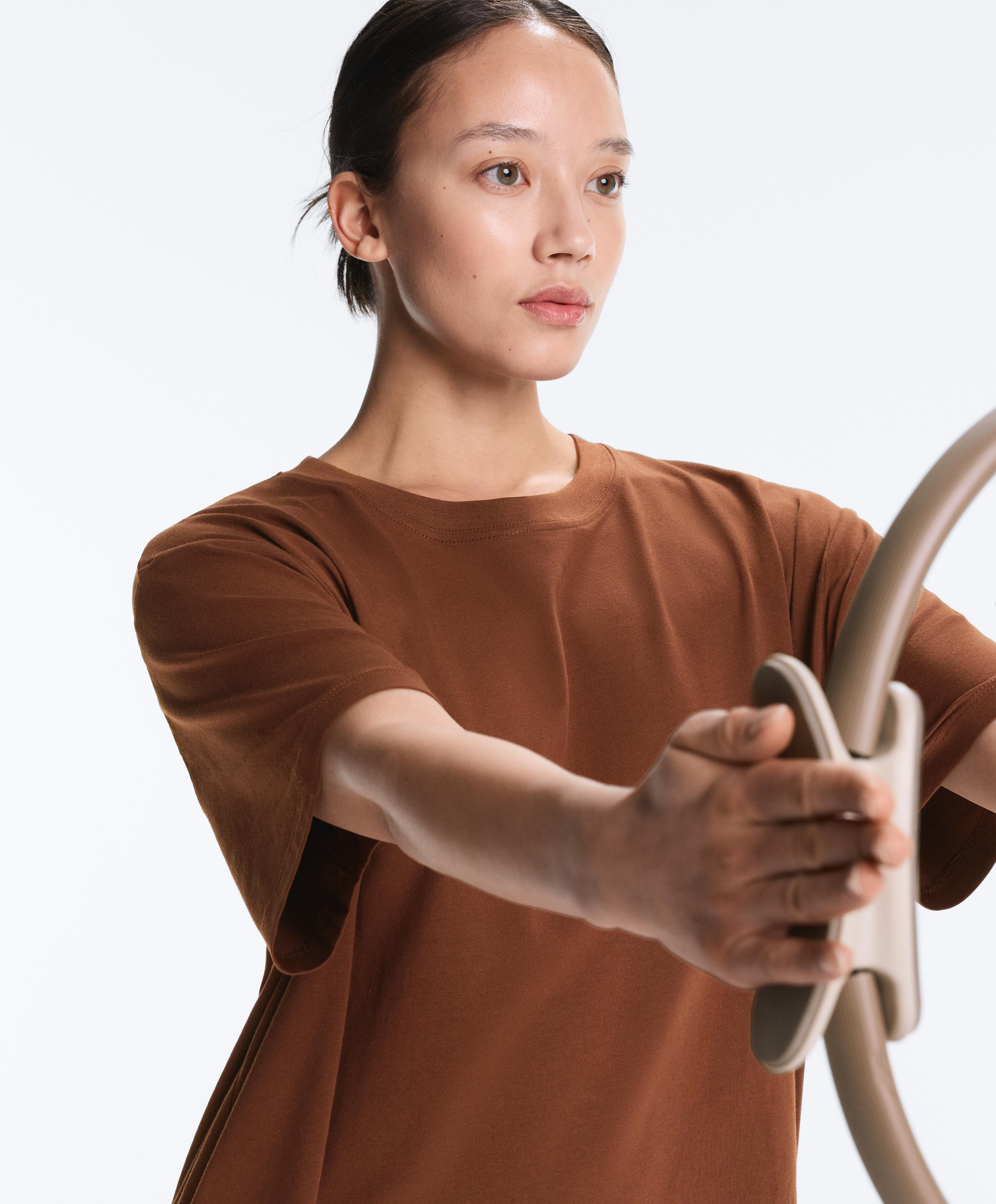 Oversize cotton blend short-sleeved T-shirt — COFFEE