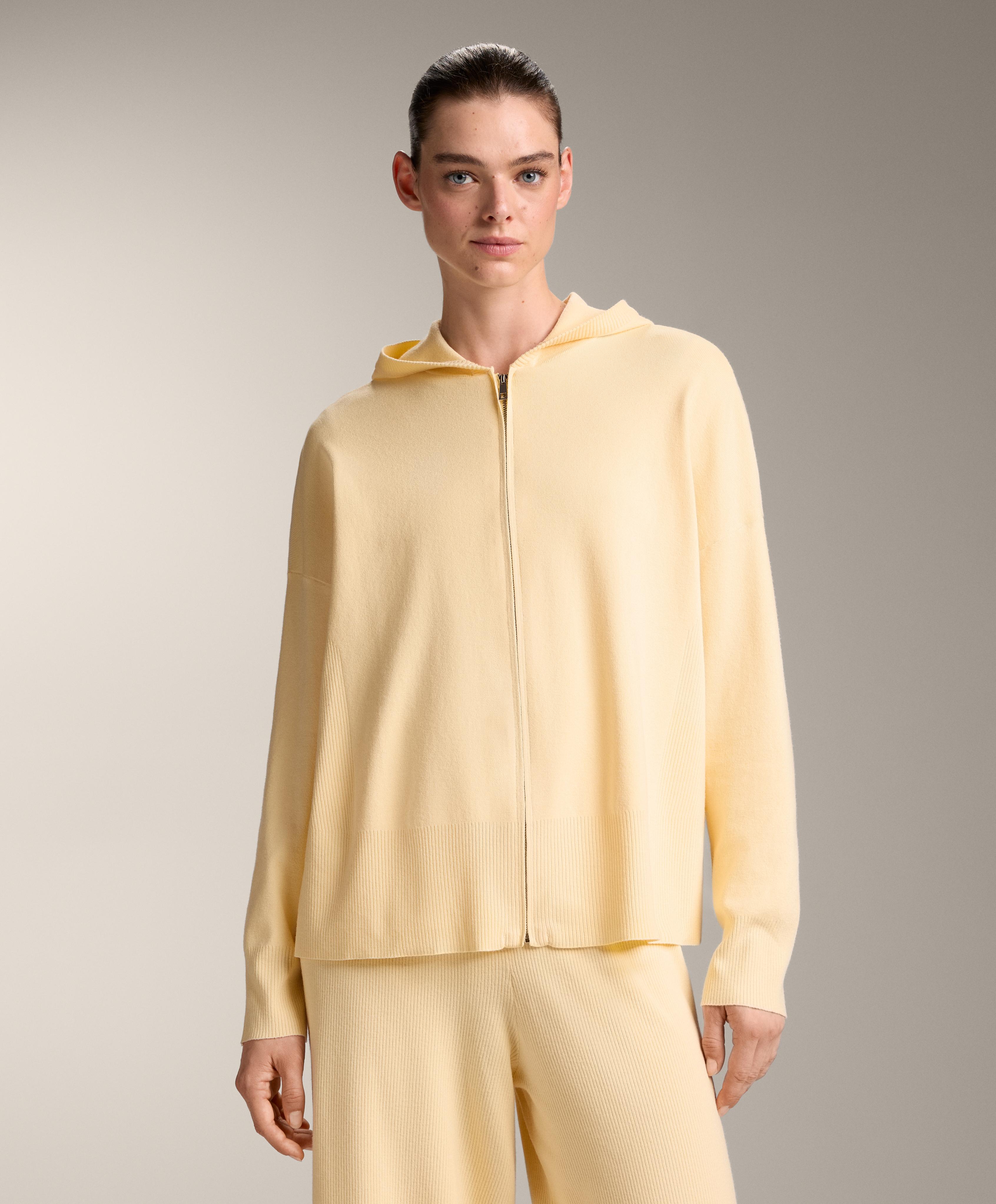 Chaqueta larga capucha punto detalle rib Chaqueta larga capucha punto detalle rib