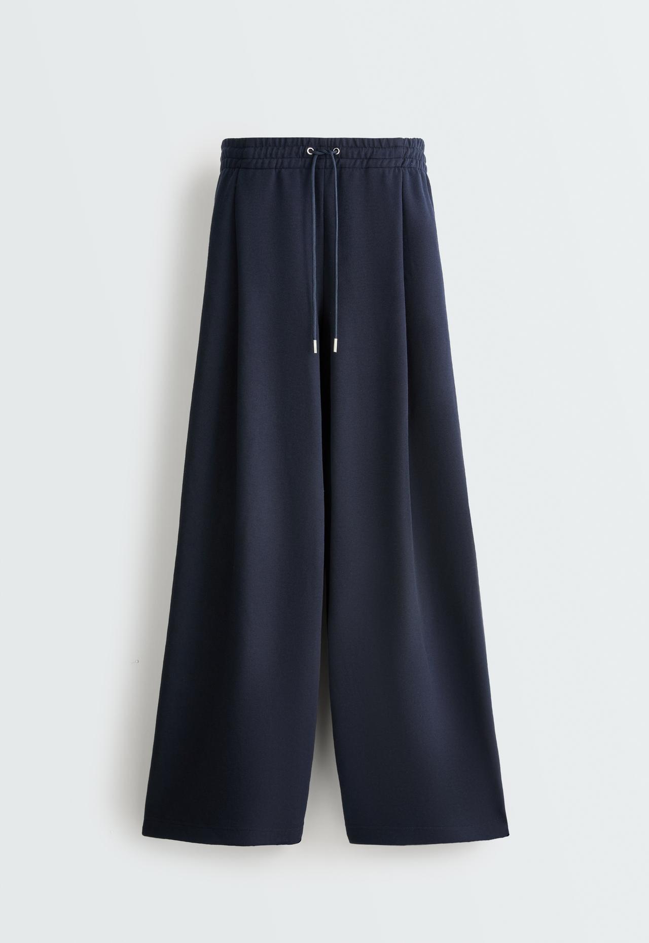 Wide leg piqué cotton trousers — INK BLUE