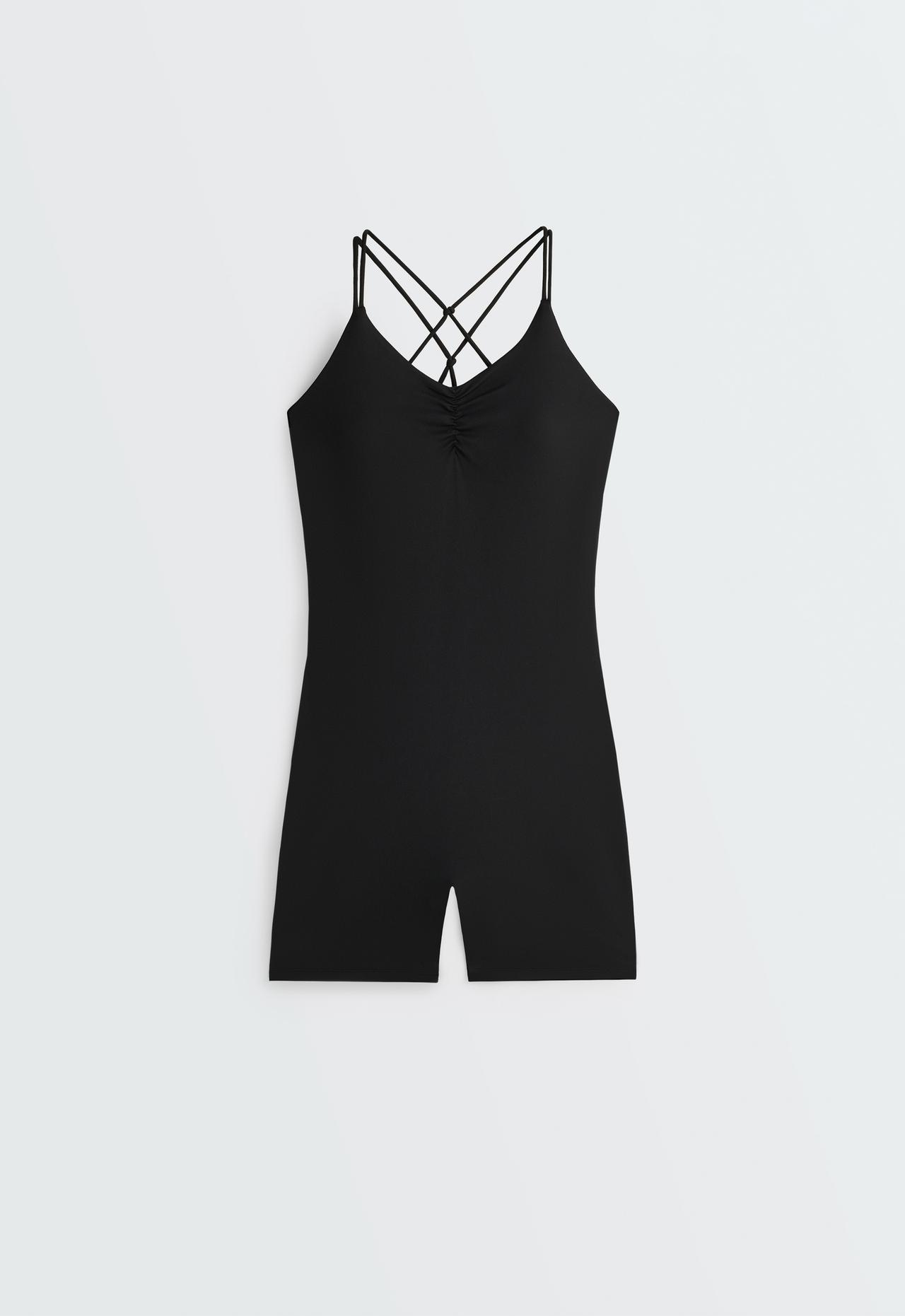 Comfortlux short jumpsuit with knot detail — BLACK