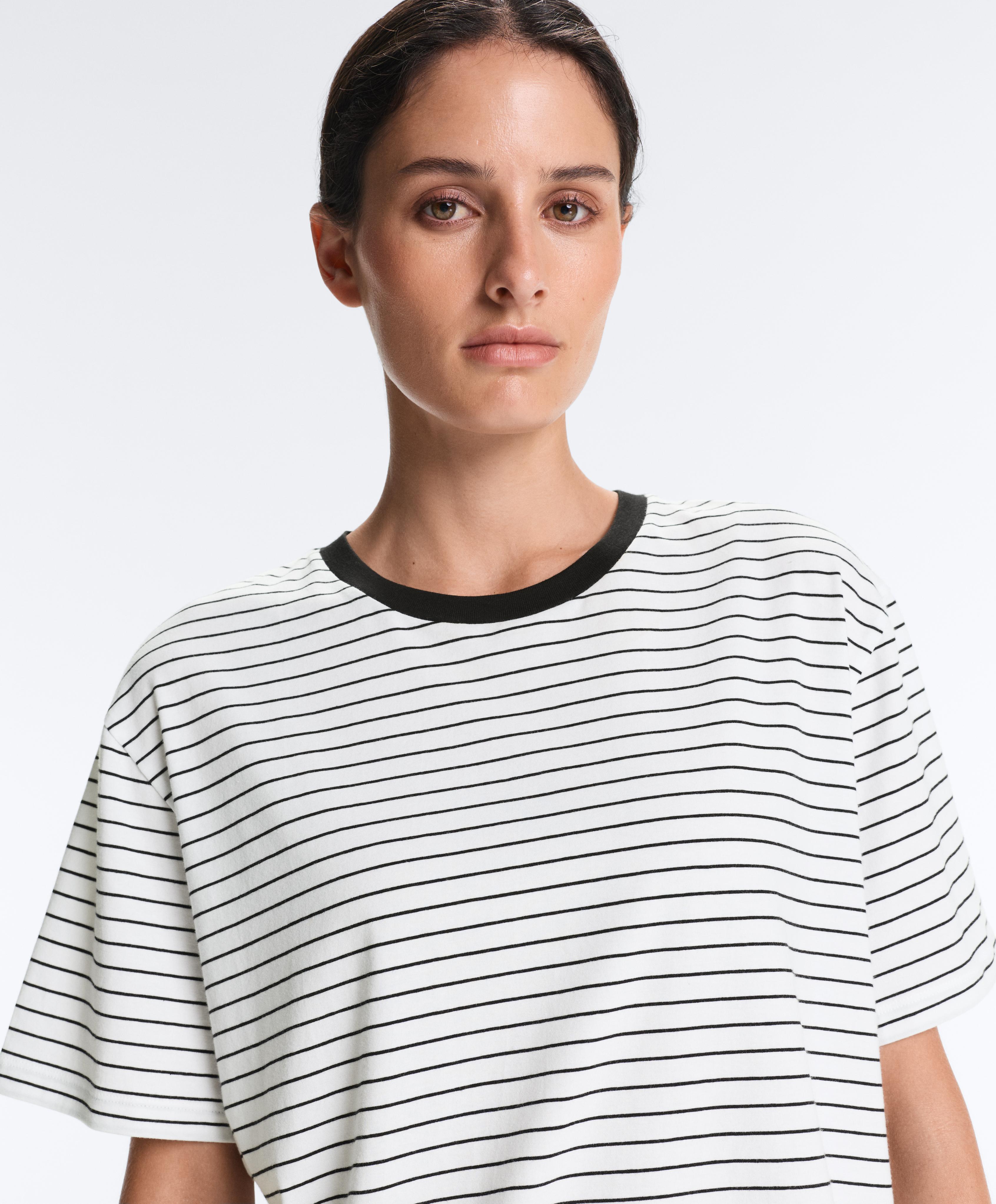 Boxy short-sleeved striped cotton blend T-shirt — WHITE