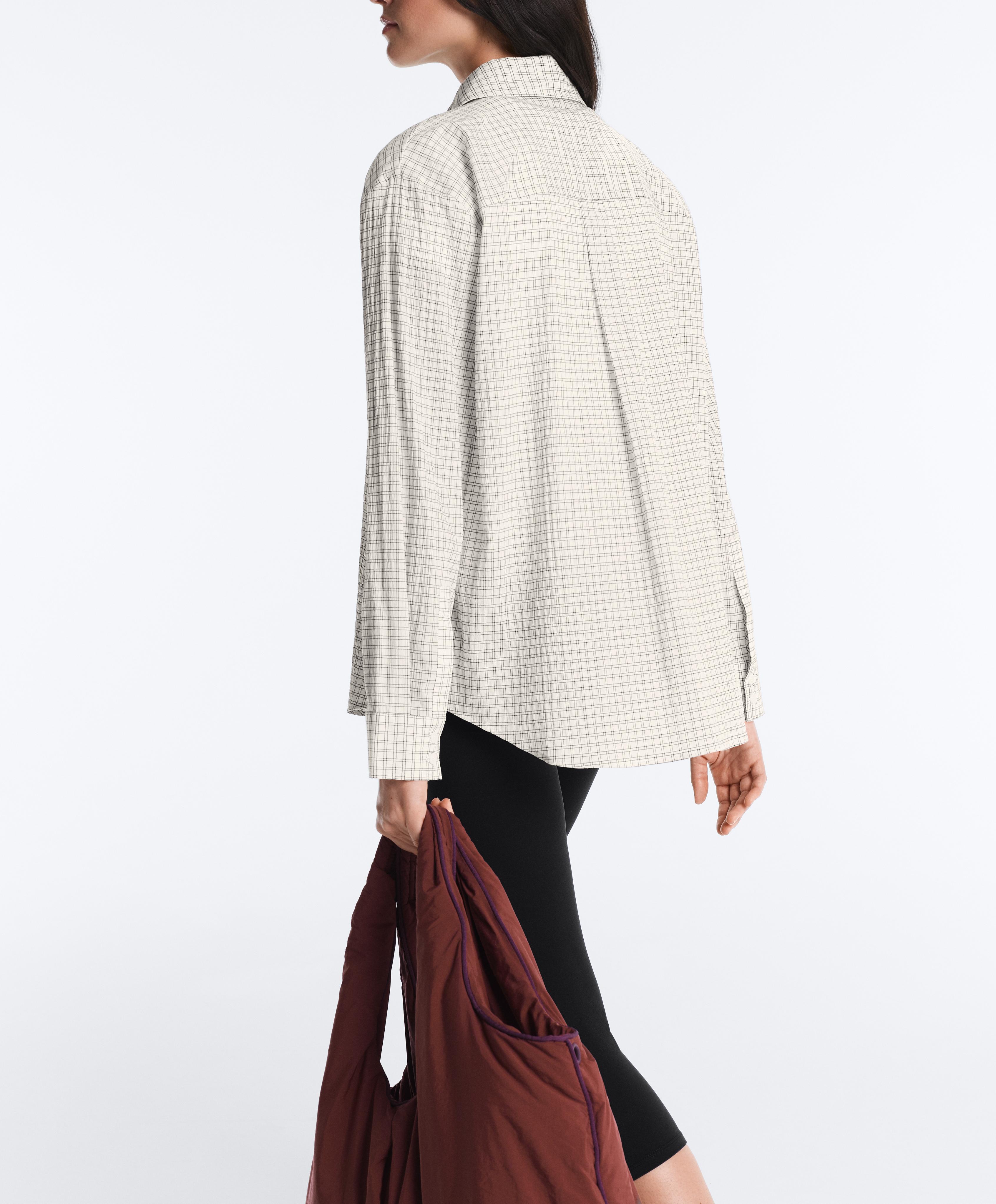Cotton blend check long sleeve shirt — WHITE