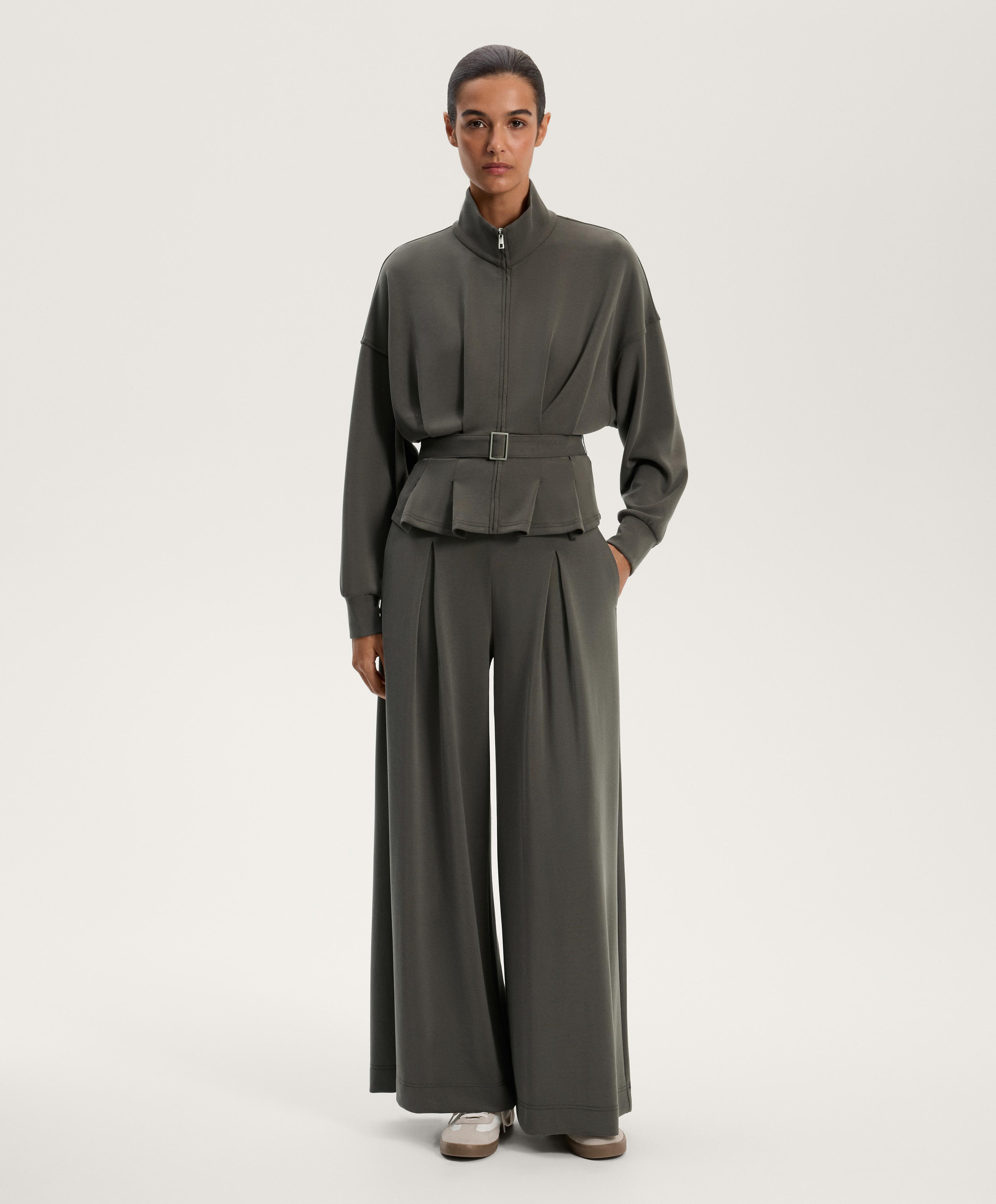 Total look wide leg pregas com modal cinzento