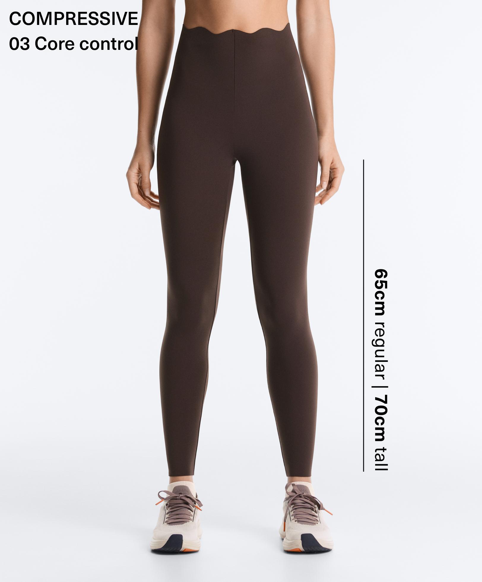 High-rise compressive core control ankle-length leggings with wave detail