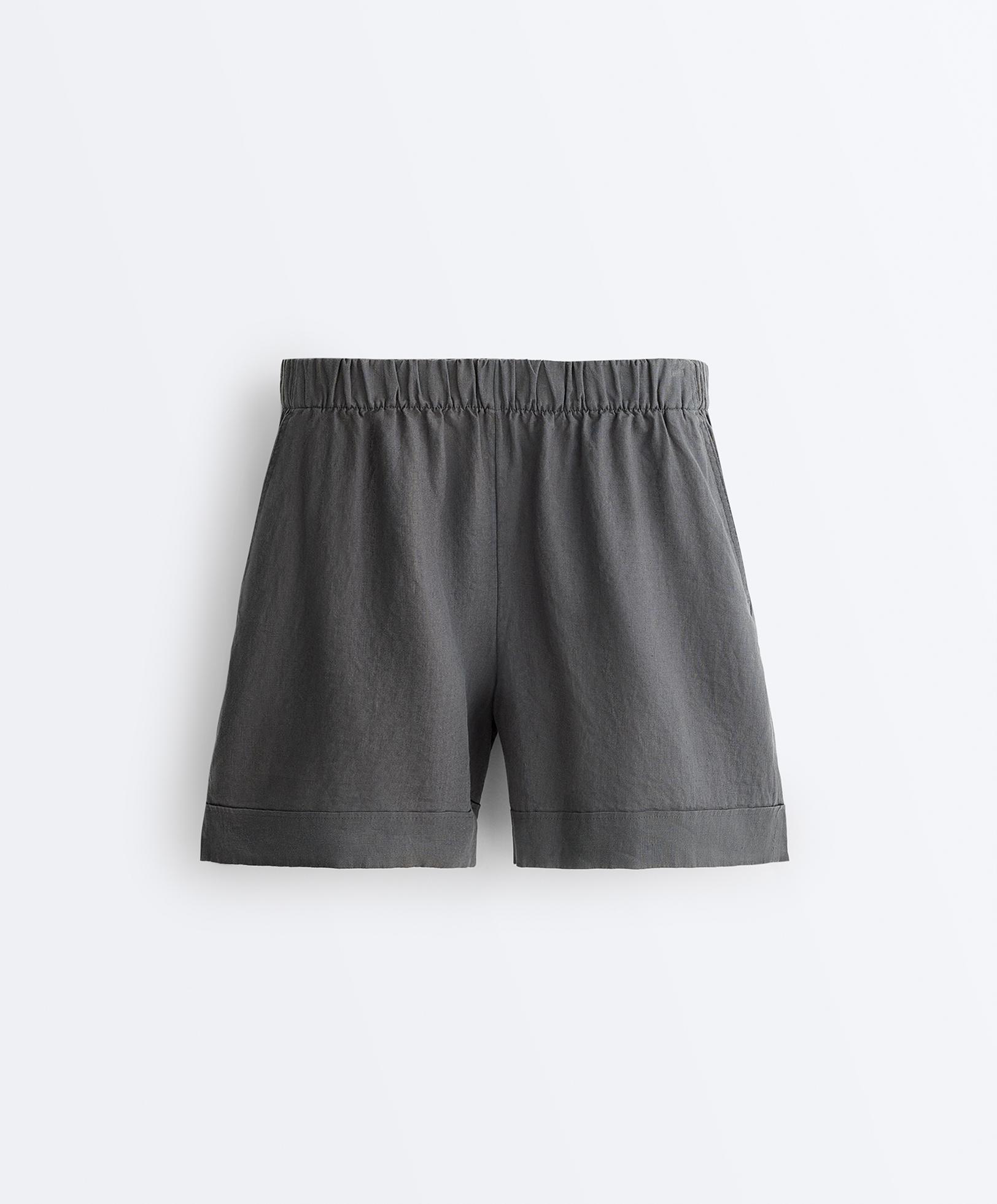 100% linen Bermuda shorts — STEEL GREY