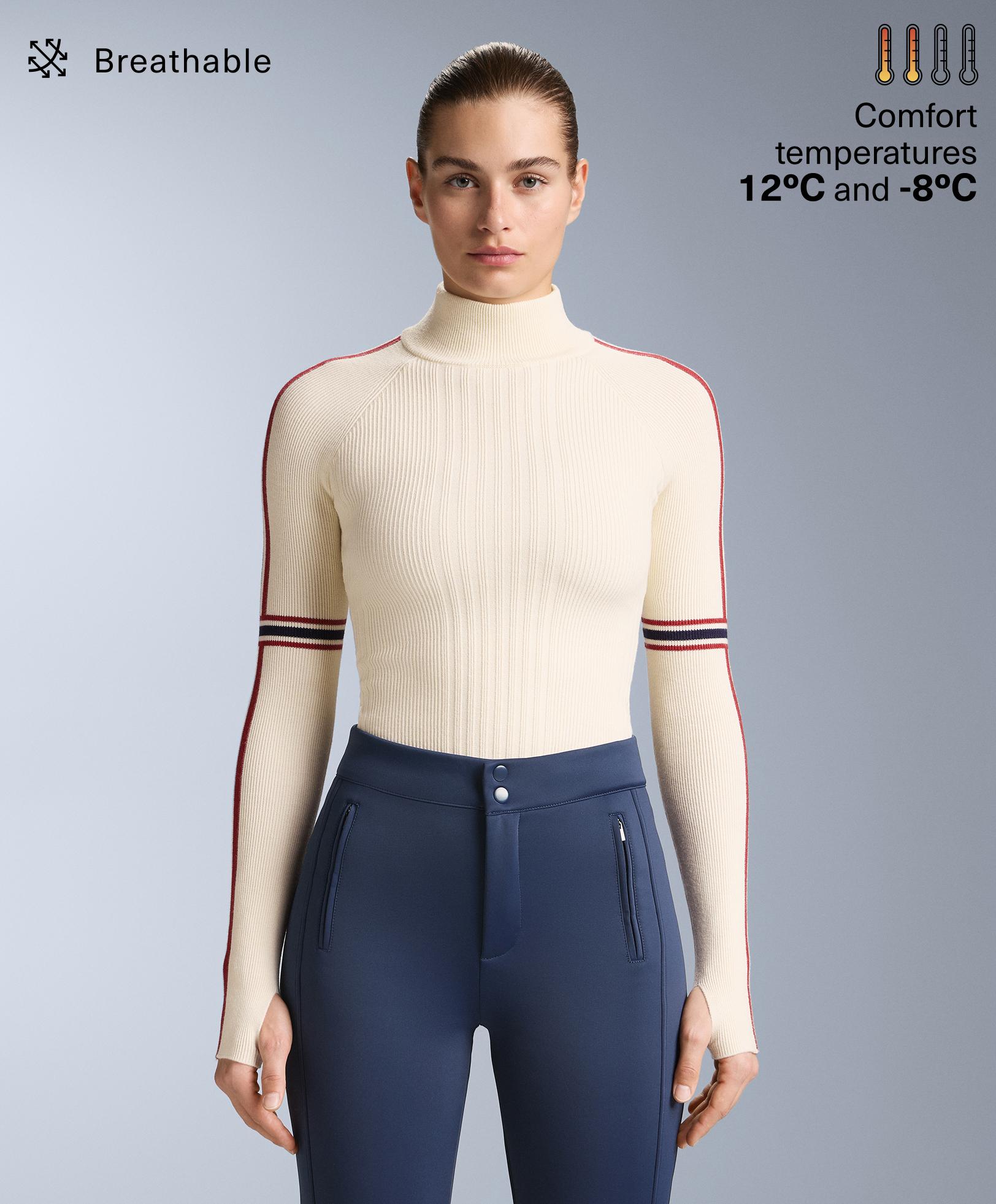Thermal base layer knit T-shirt with contrast details — ECRU