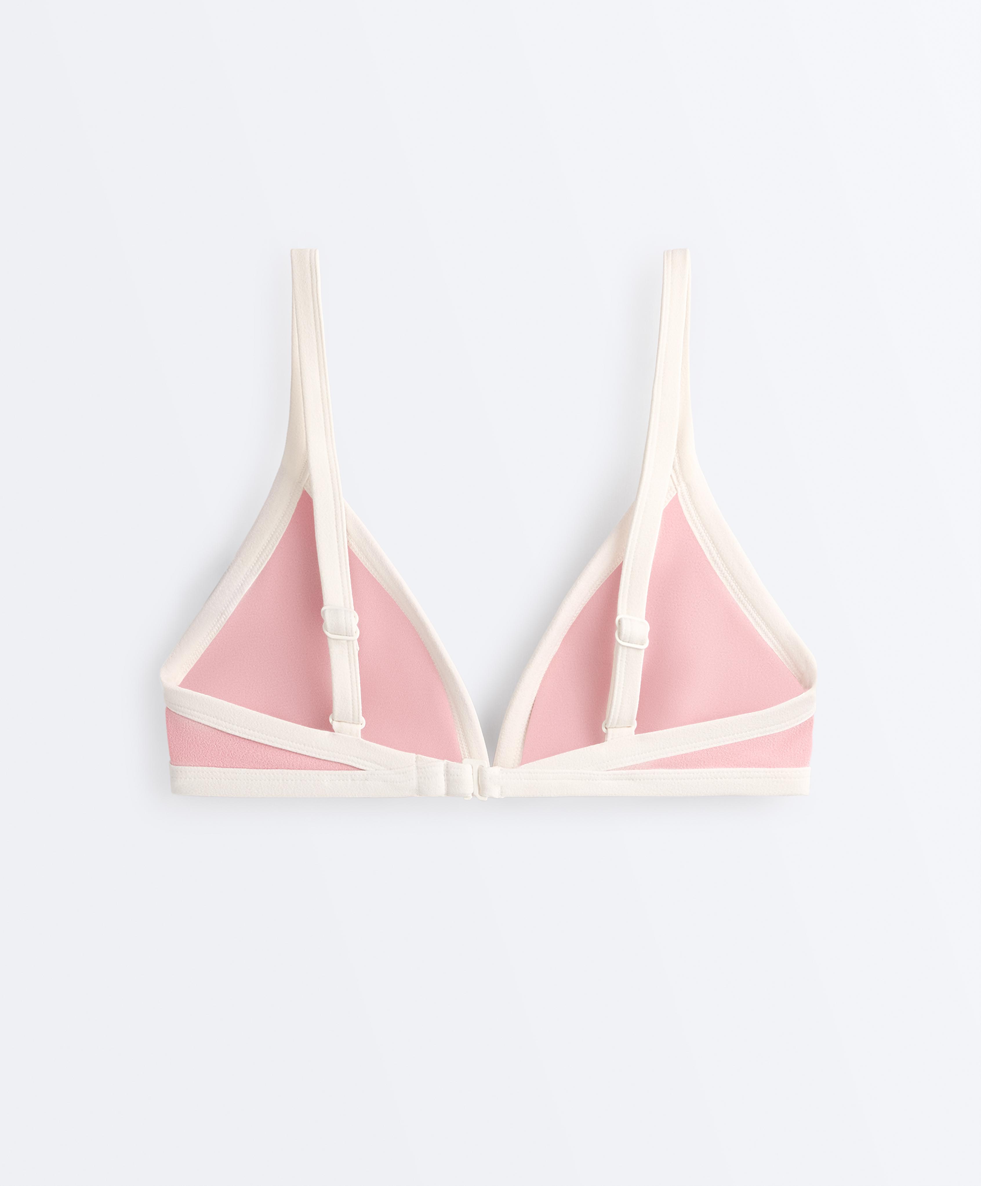 Contrast trim triangle bikini top — PINK