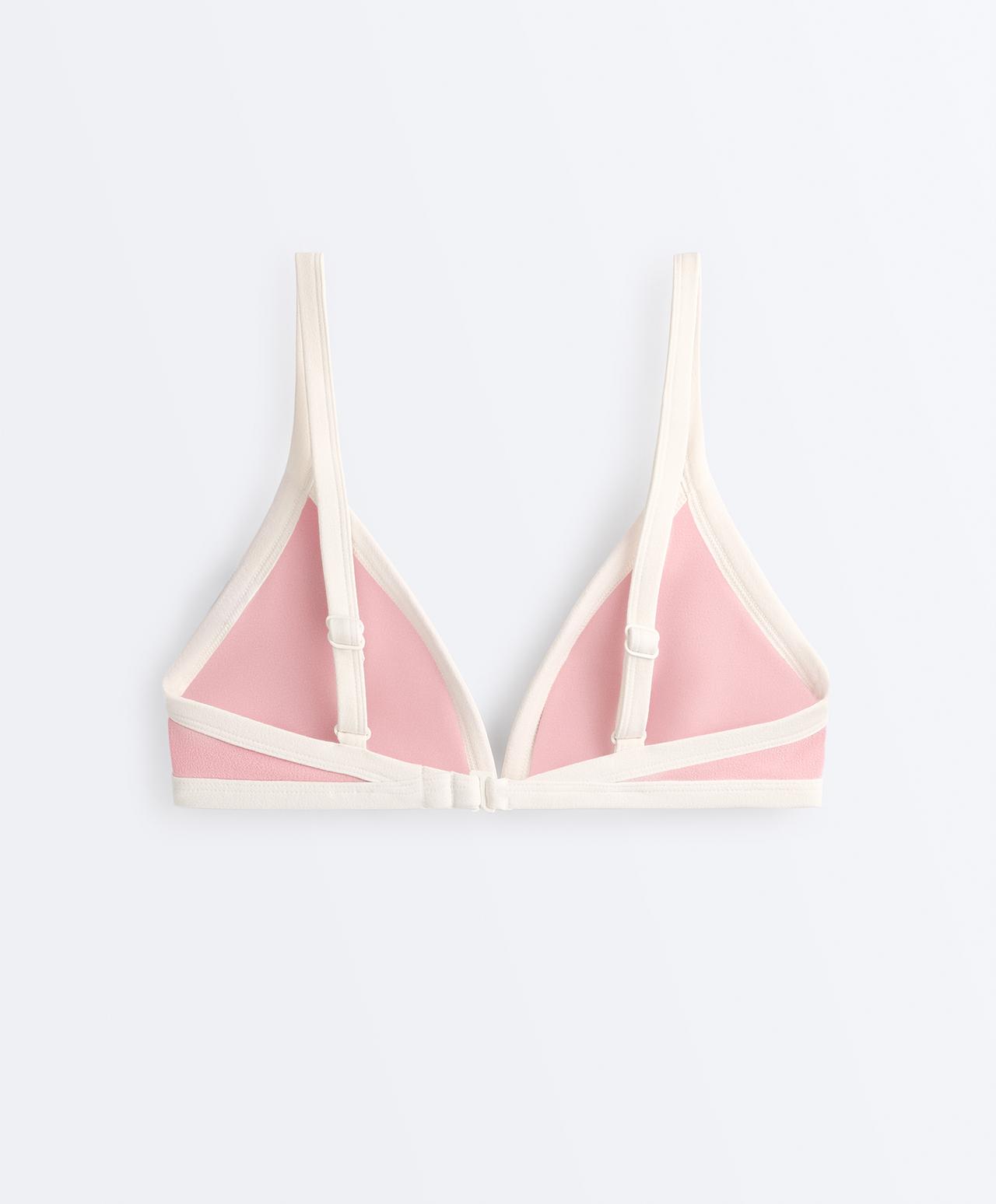 Contrast trim triangle bikini top — PINK