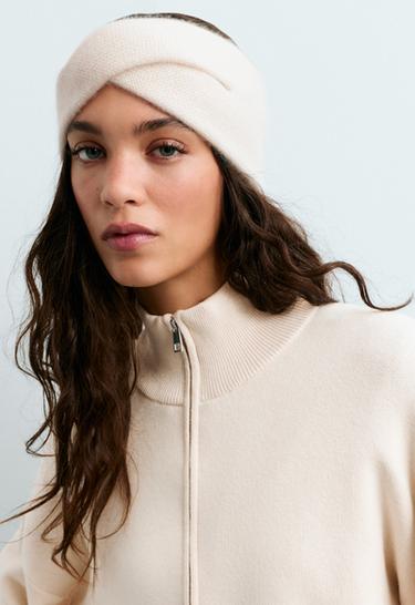 Crossed 100% cashmere knit headband — ECRU 2