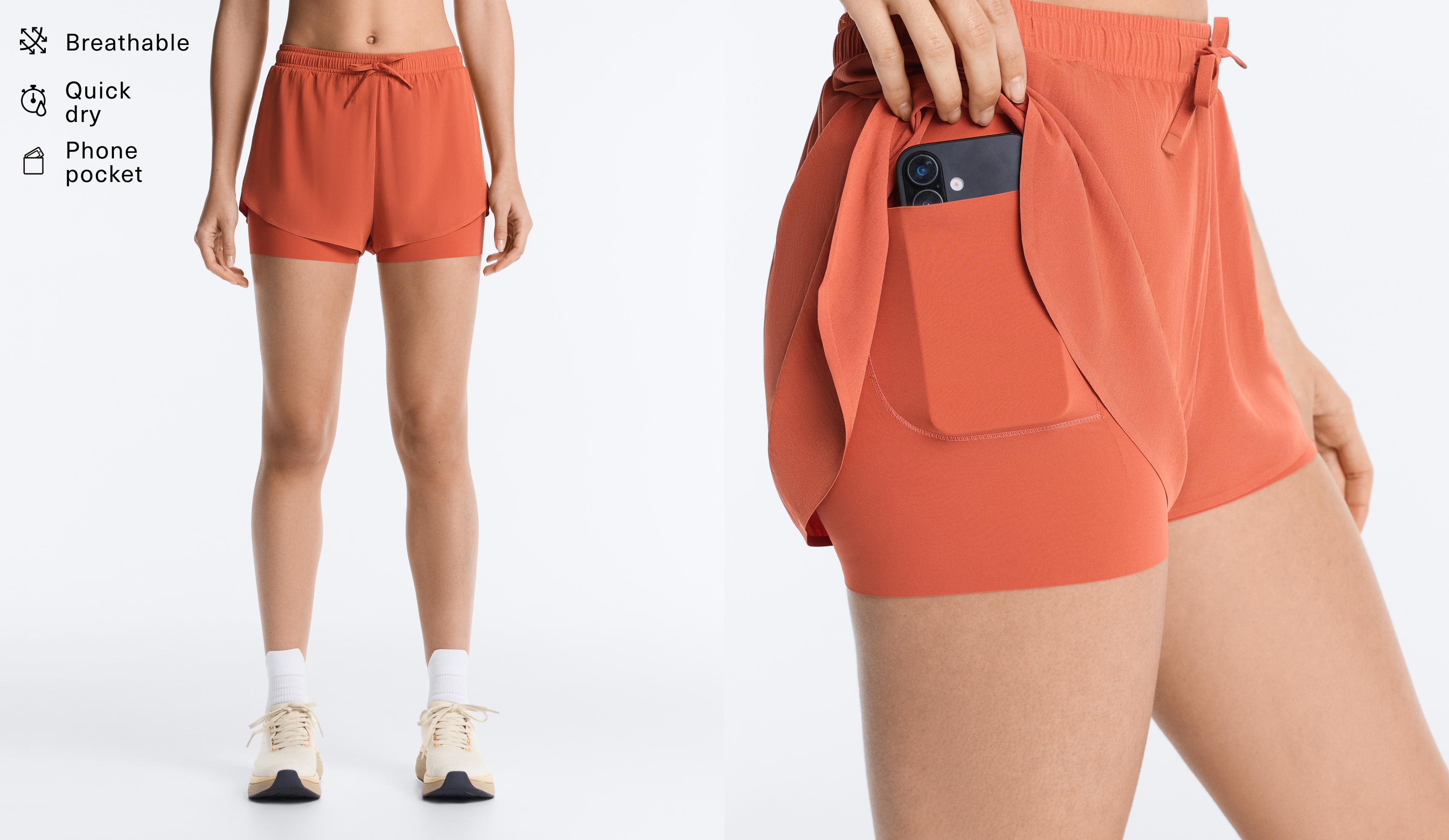 Light Touch 2-in-1 mid-rise shorts — TERRACOTTA