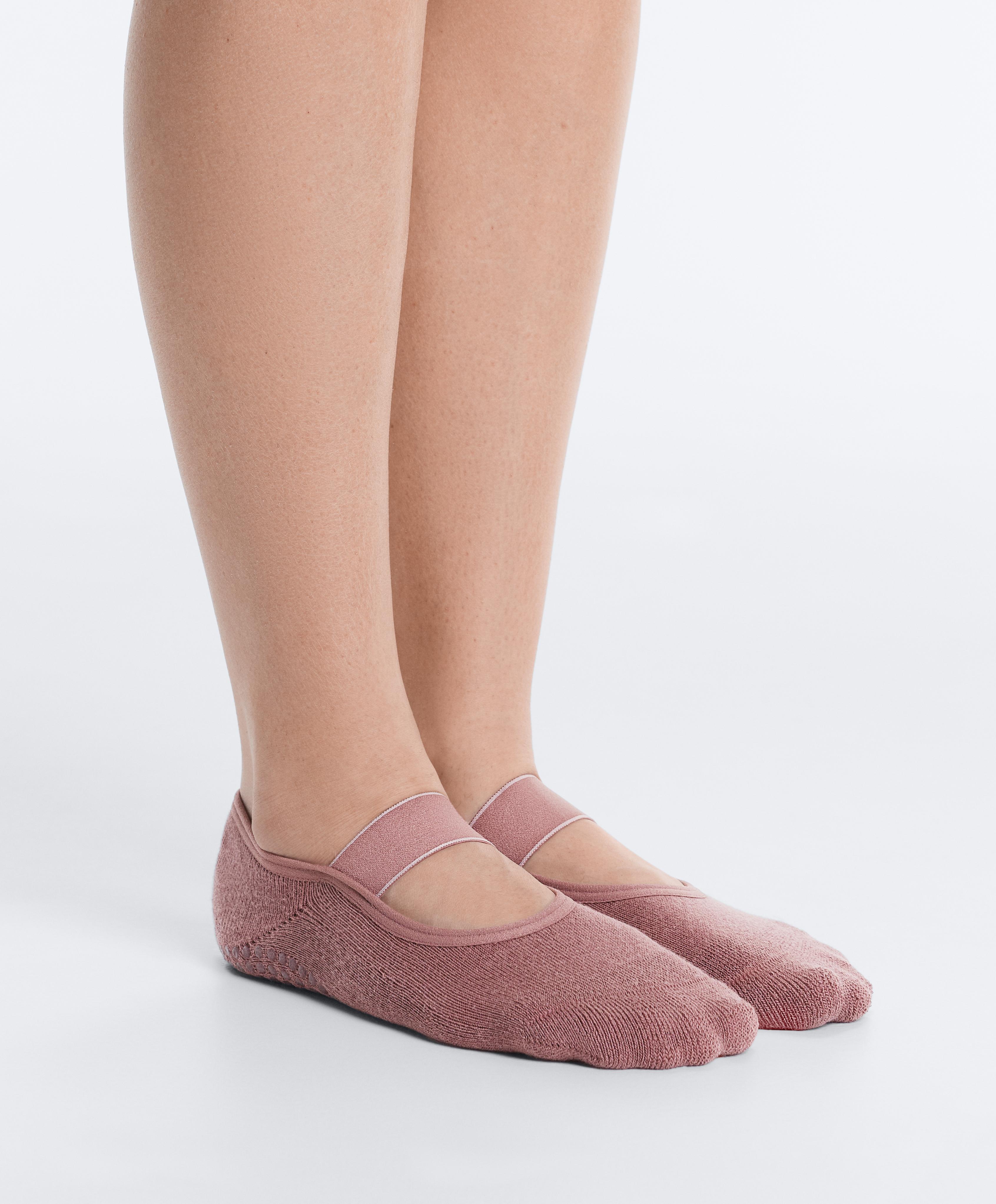 2 pairs of padded cotton blend invisible yoga and Pilates socks with wide strap — MID DUSTY PINK