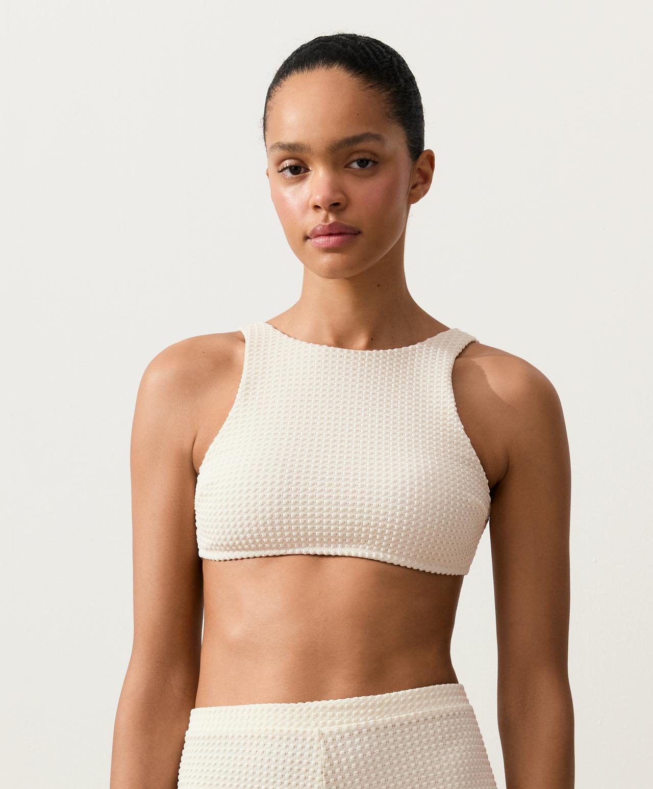 Bubble-texture crochet bikini top — ECRU