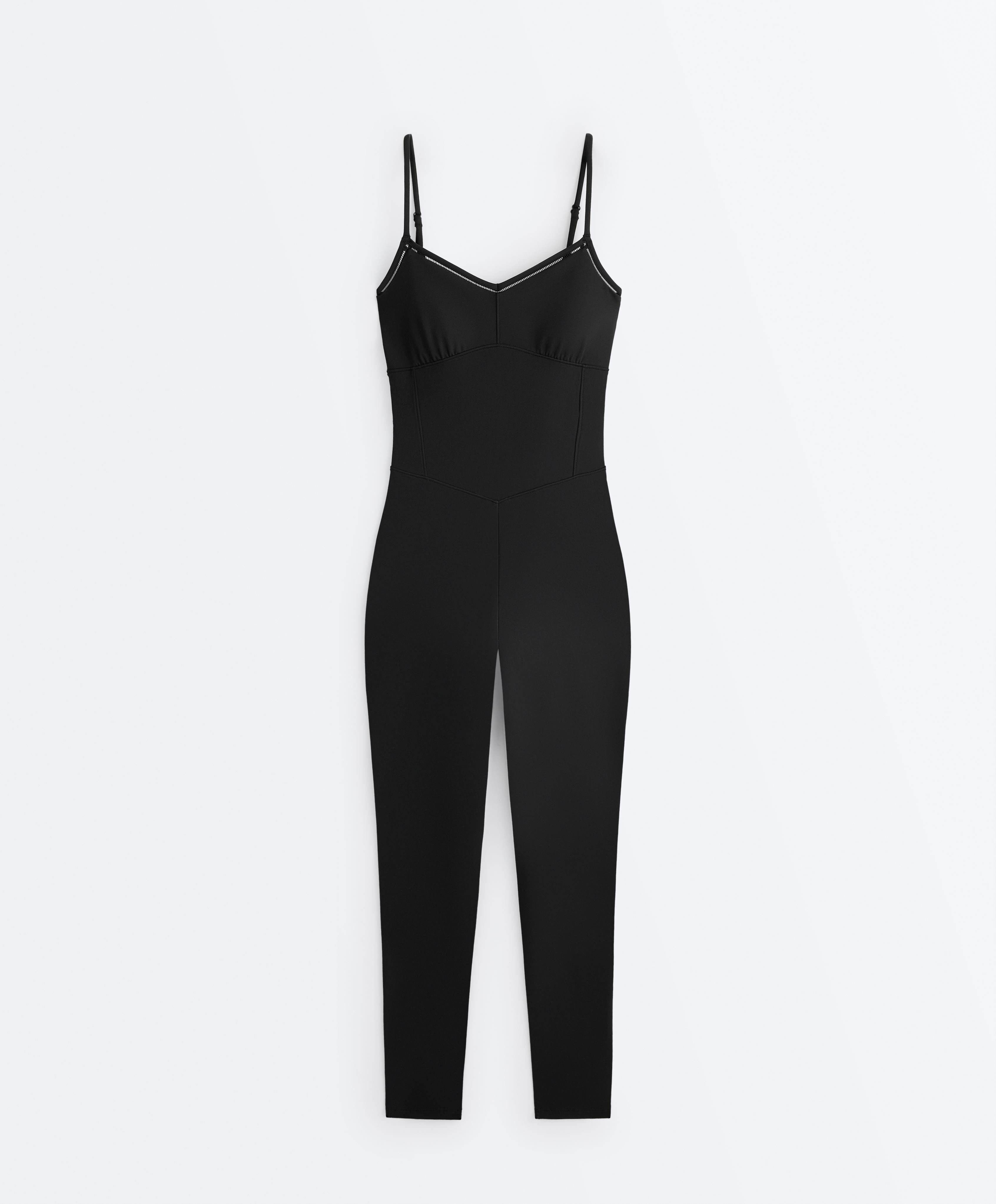 Comfortlux hemstitch long jumpsuit — BLACK