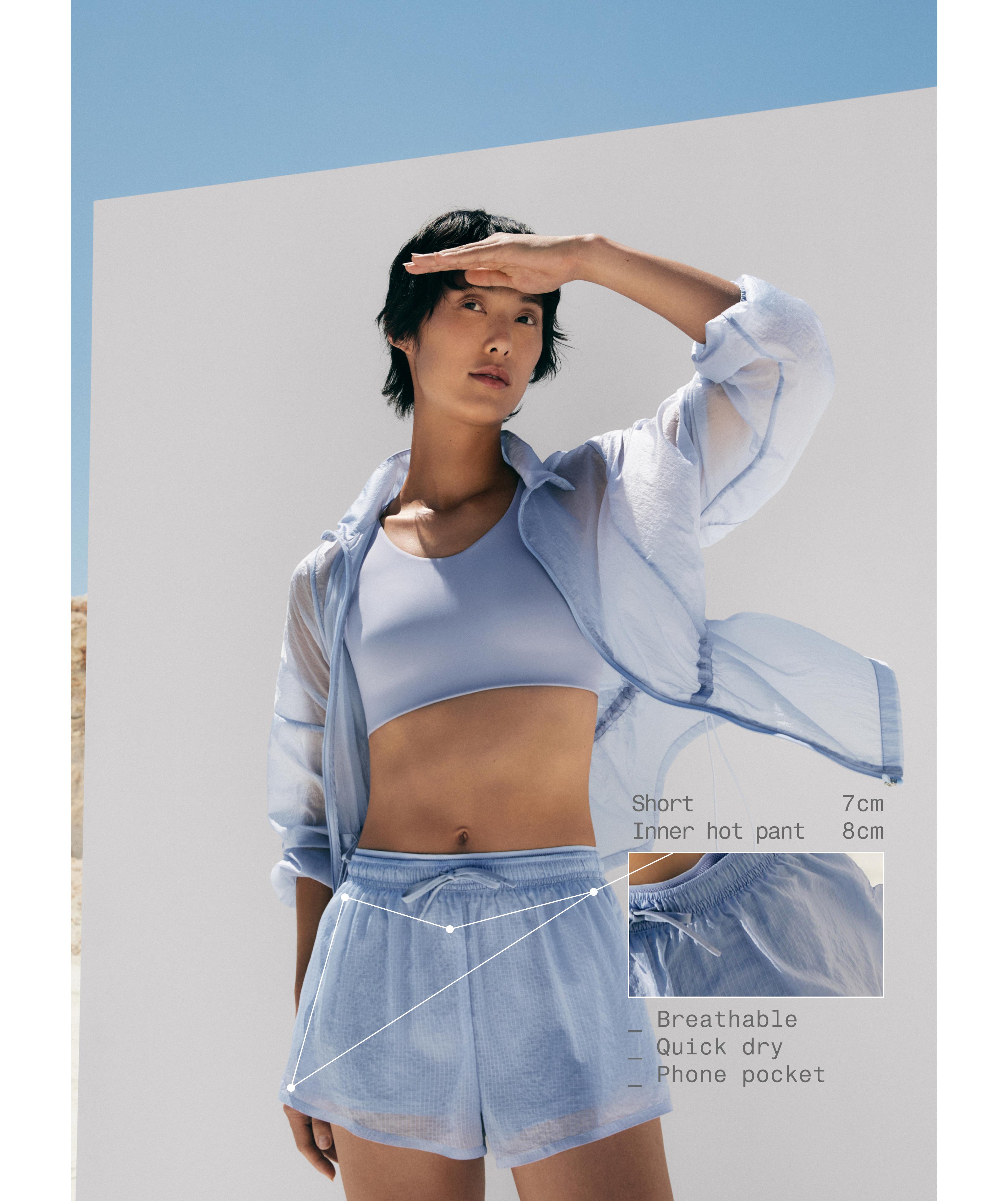 Technical 2-in-1 checked mid-rise shorts — MID GREY-BLUE