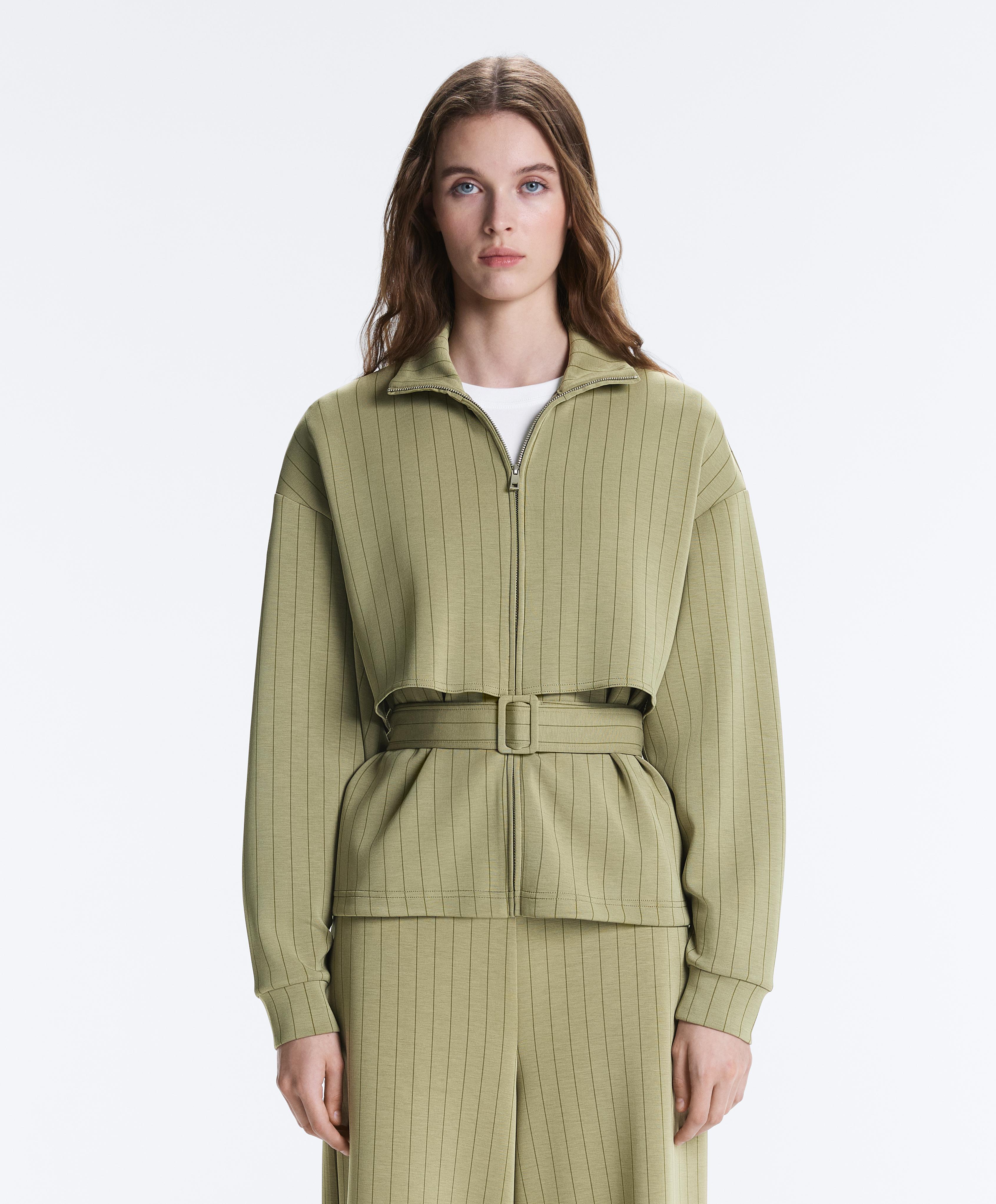 Boxy cape jacket with soft-touch modal pinstripe — YELLOW GREEN
