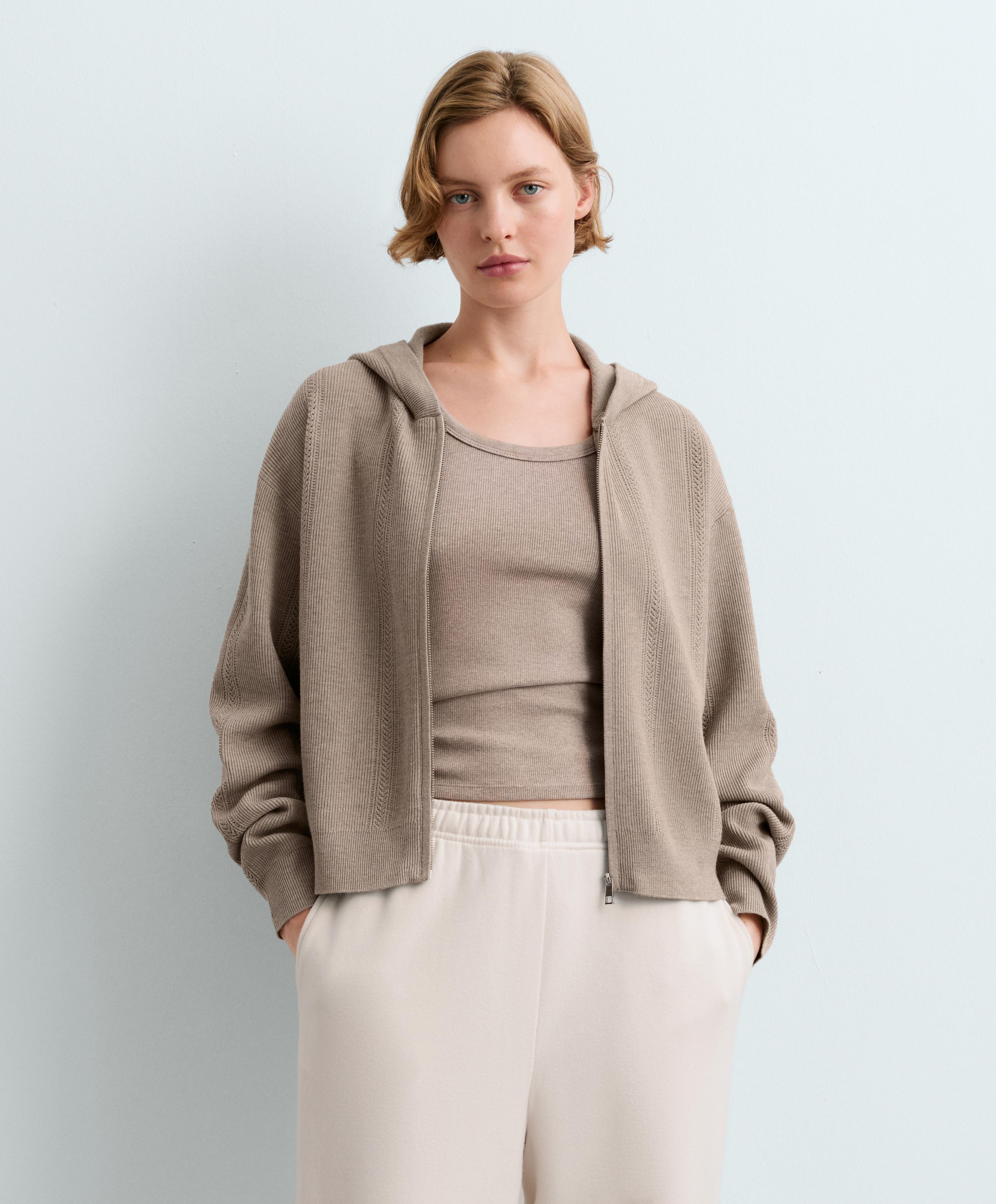 Open-knit hooded jacket — SOFT MINK