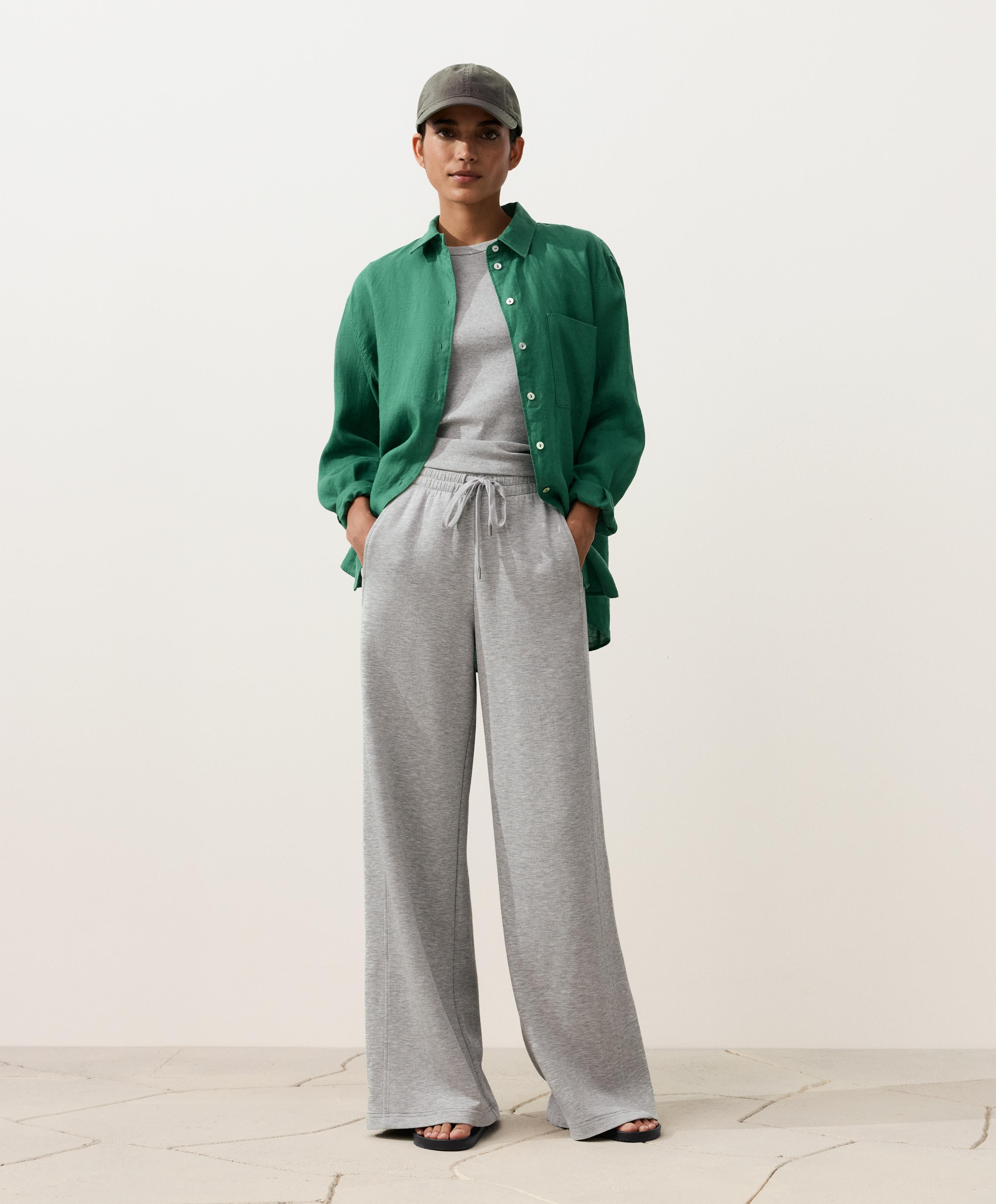 100% linen relaxed shirt — EMERALD GREEN