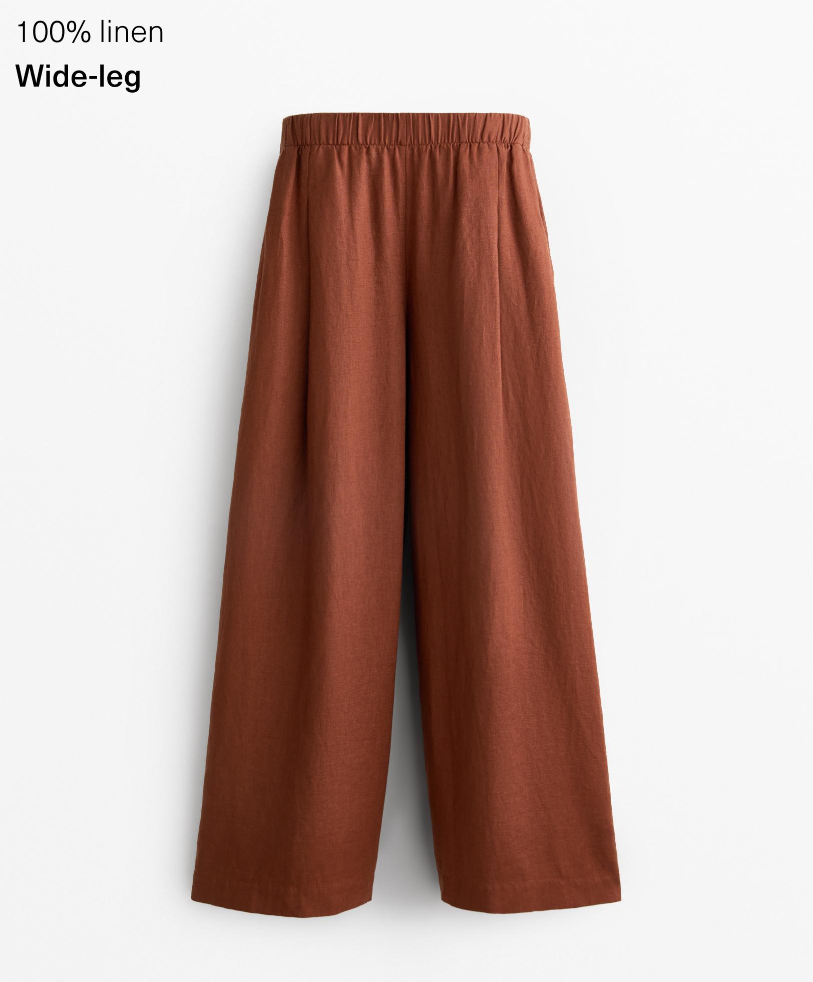 100% linen wide straight-leg trousers