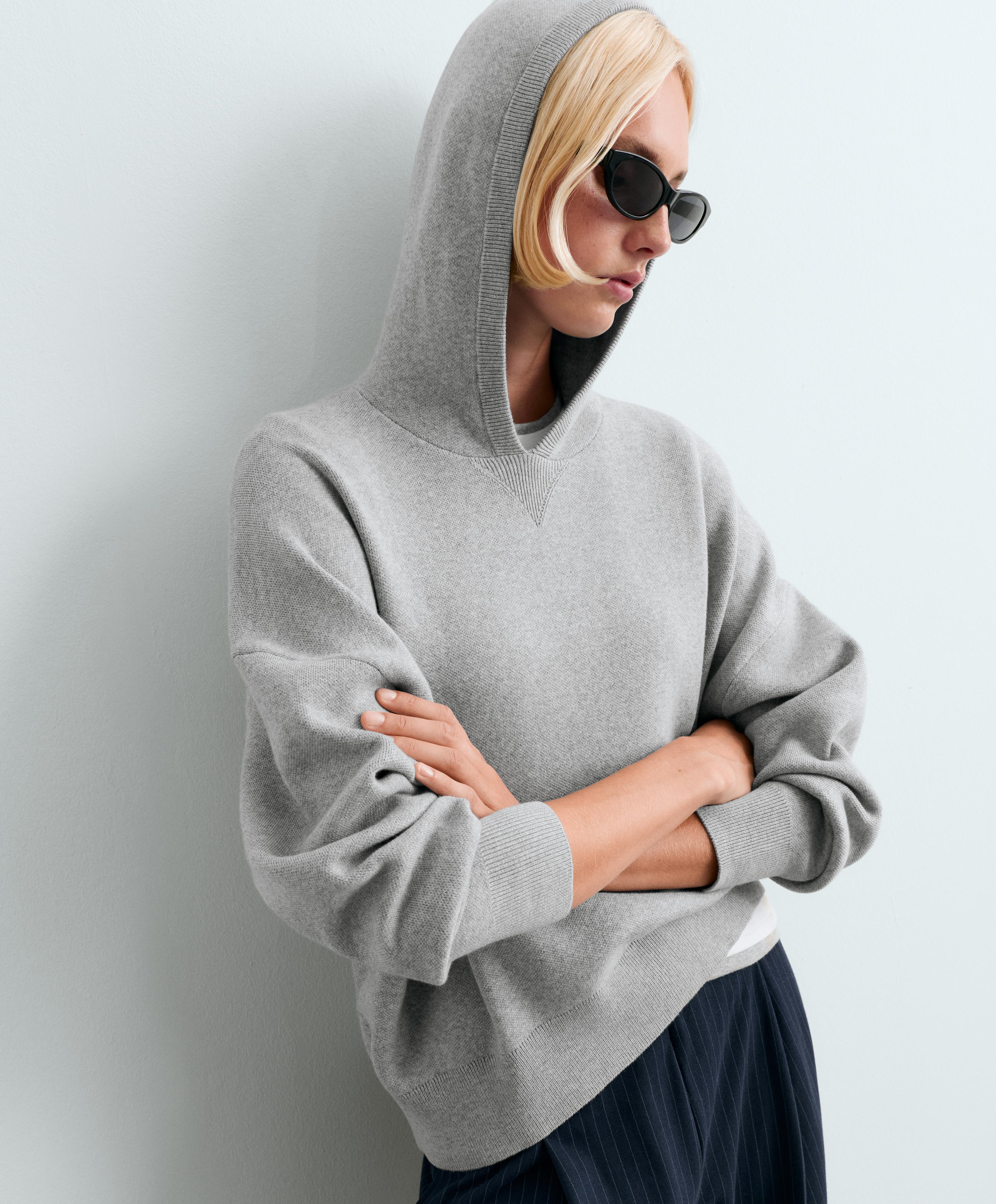Cotton-blend knit hoodie — PALE GREY