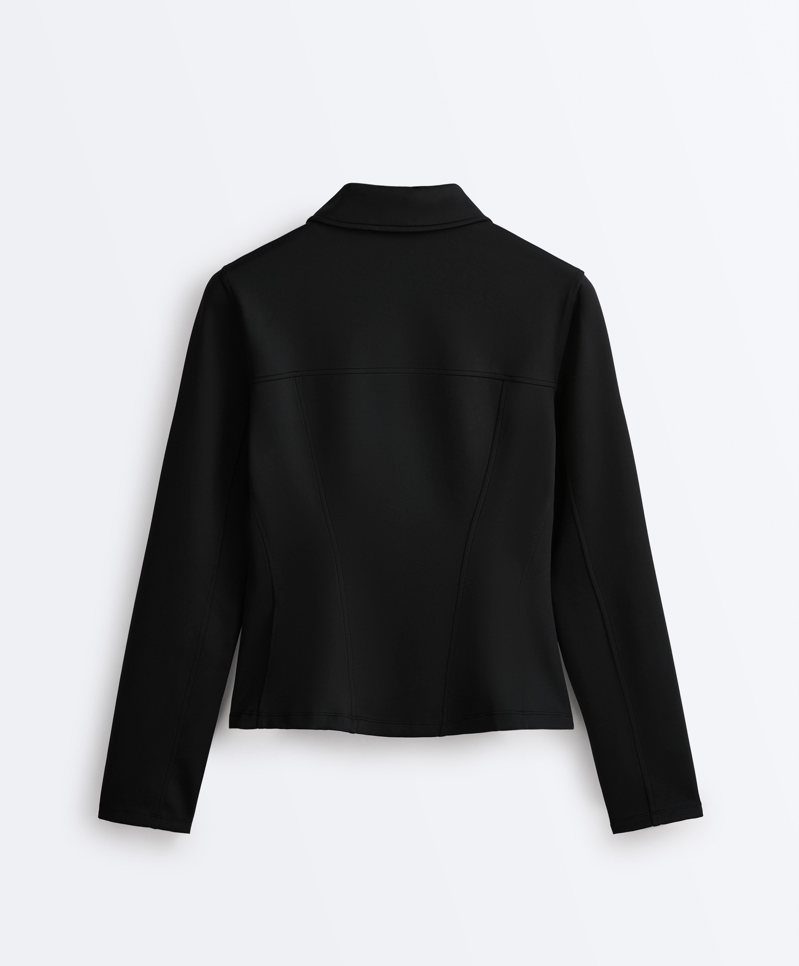 Neoprene-effect peplum jacket with ribbing — BLACK