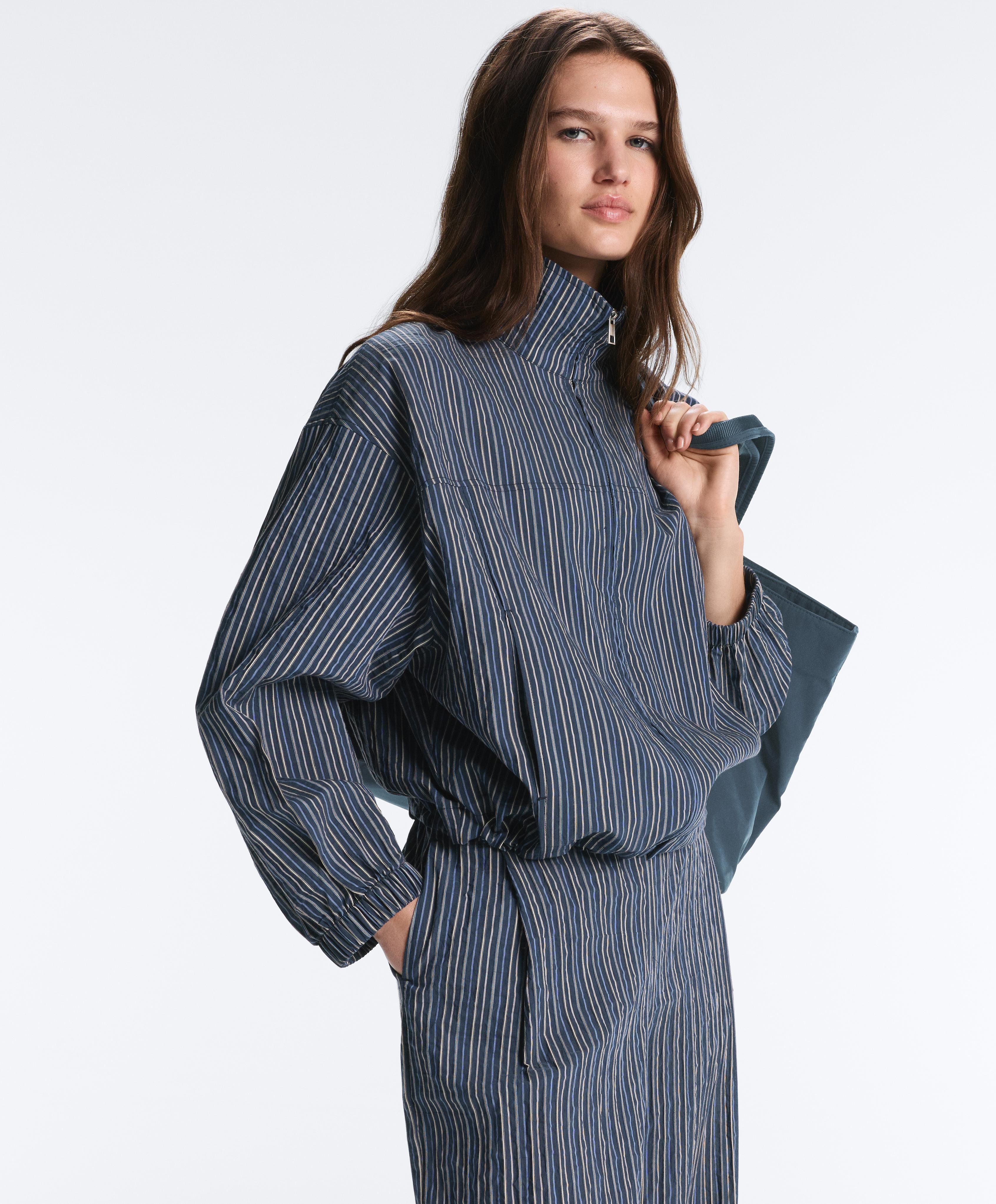 Cotton blend striped bomber jacket — DARK NAVY