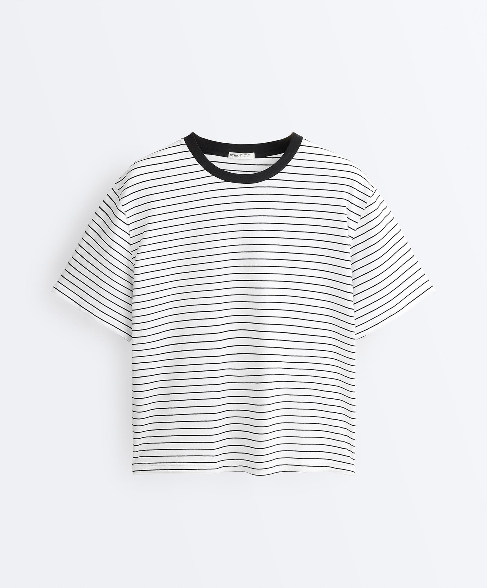 Boxy short-sleeved striped cotton blend T-shirt — WHITE