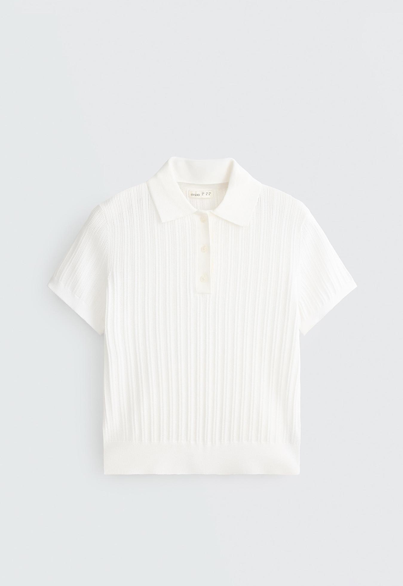Short sleeve open knit polo shirt — WHITE