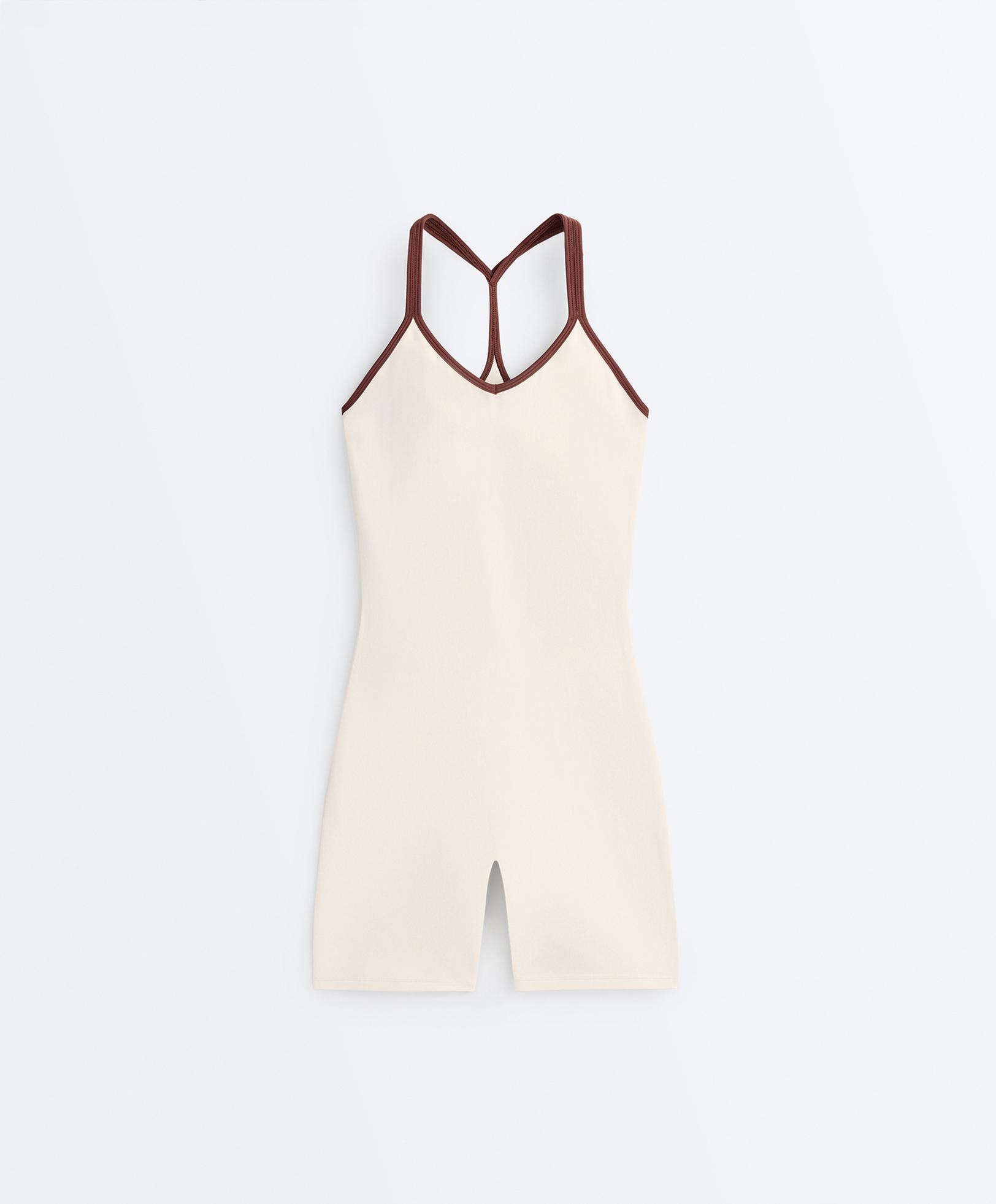 Comfortlux short jumpsuit with contrast double straps — PALE ECRU