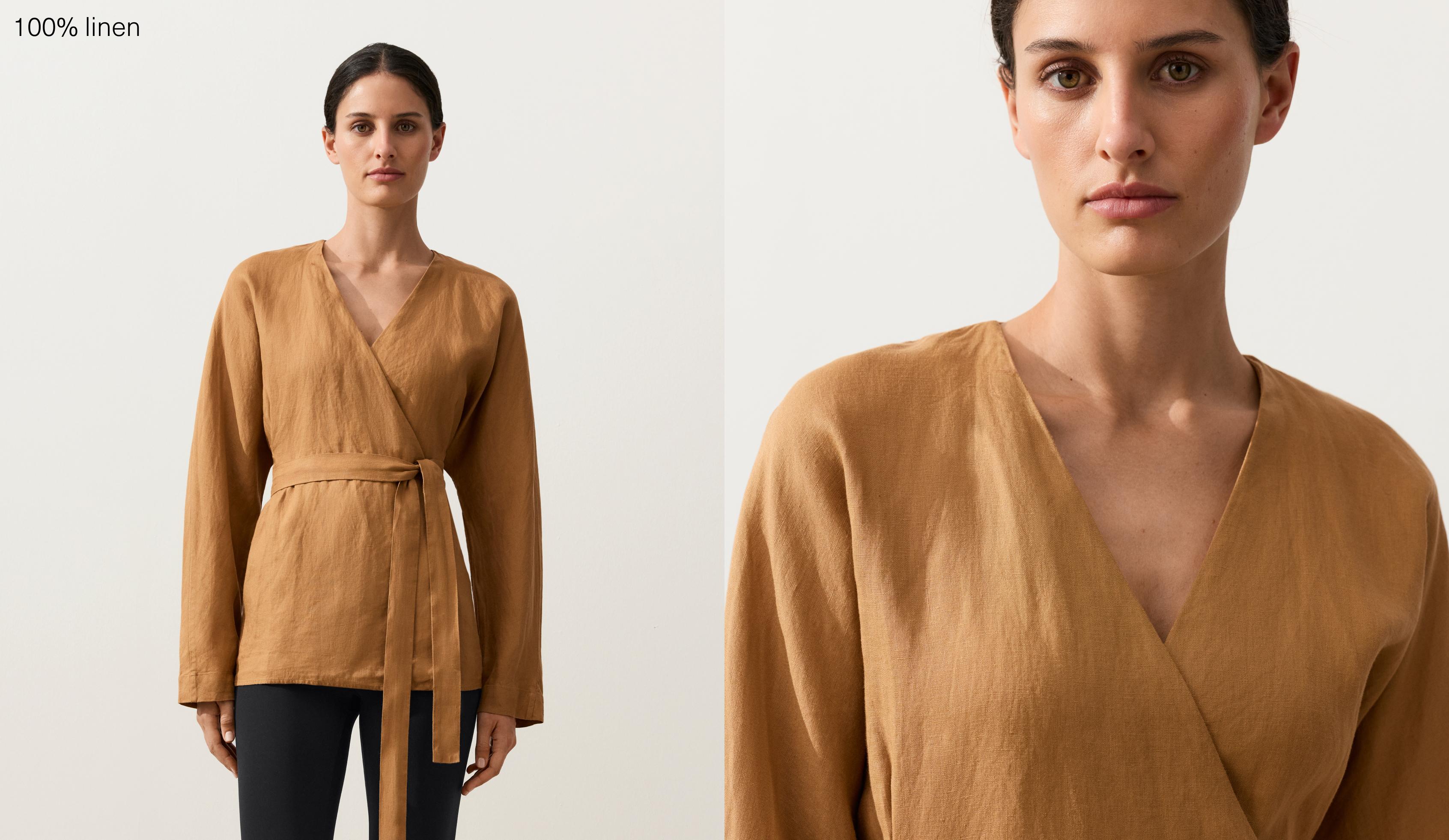 100% linen striped kimono shirt — MUSTARD