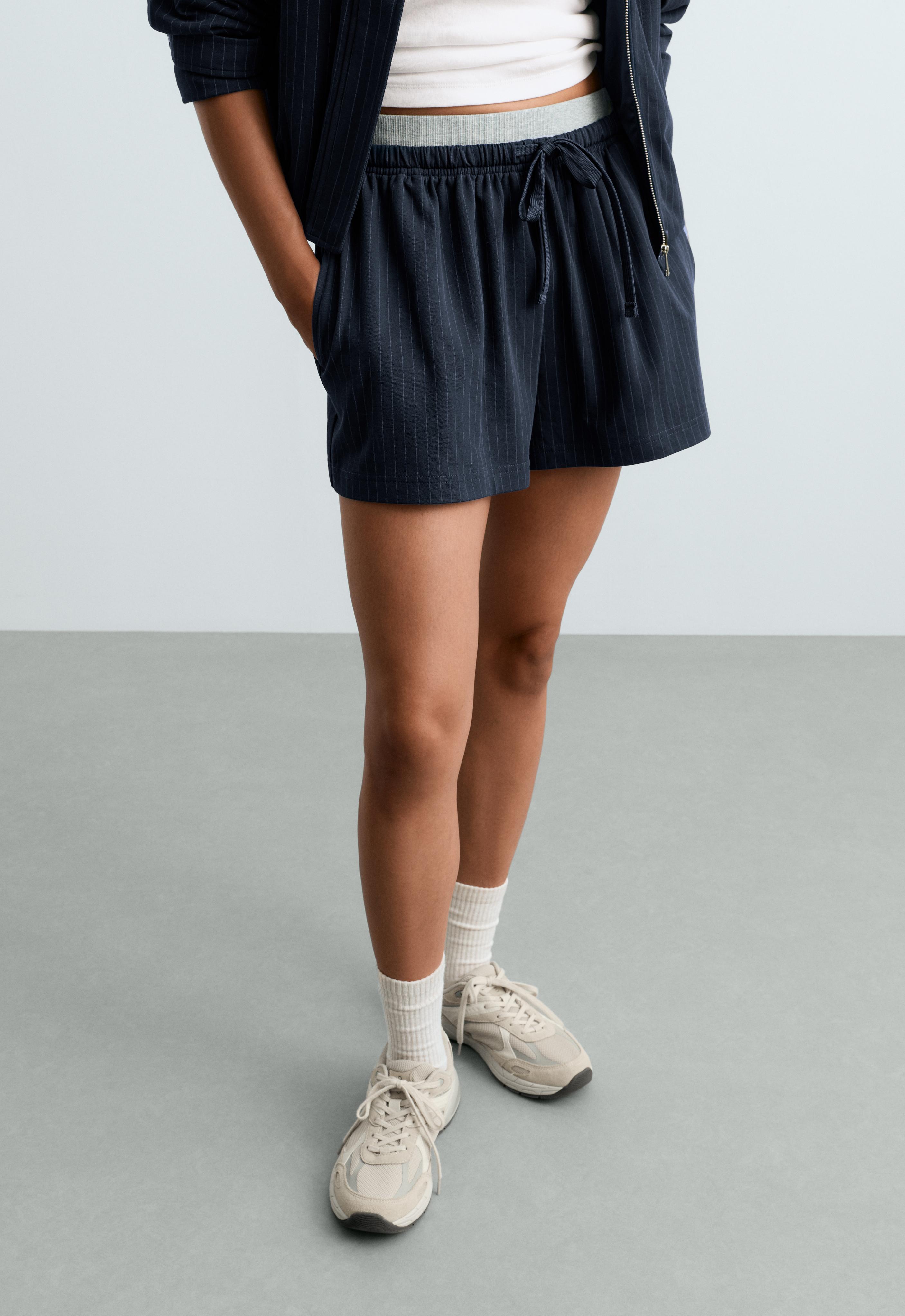 Pinstripe cotton pique shorts Pinstripe cotton pique shorts