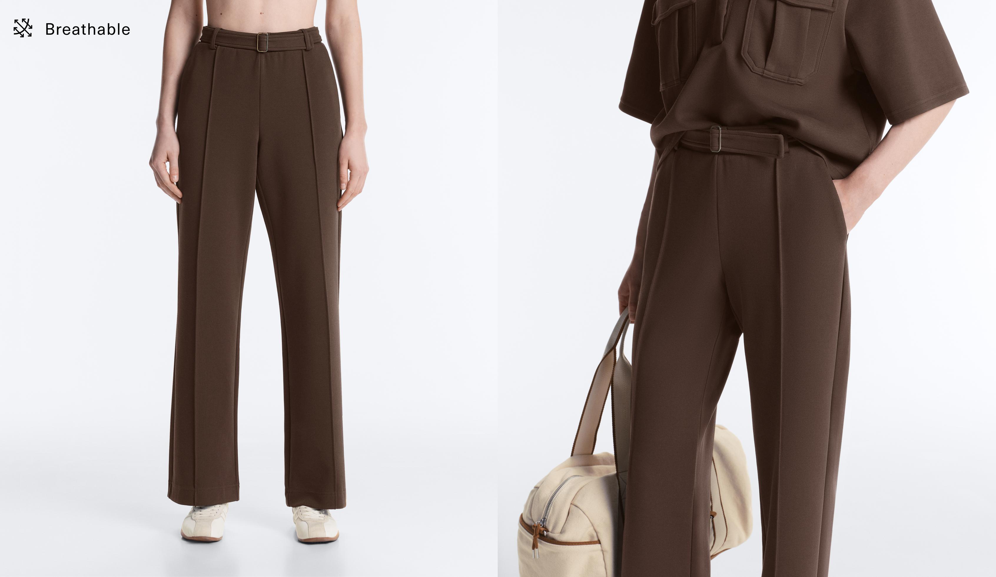 Low-rise slim pique trousers with cotton — DARK BROWN