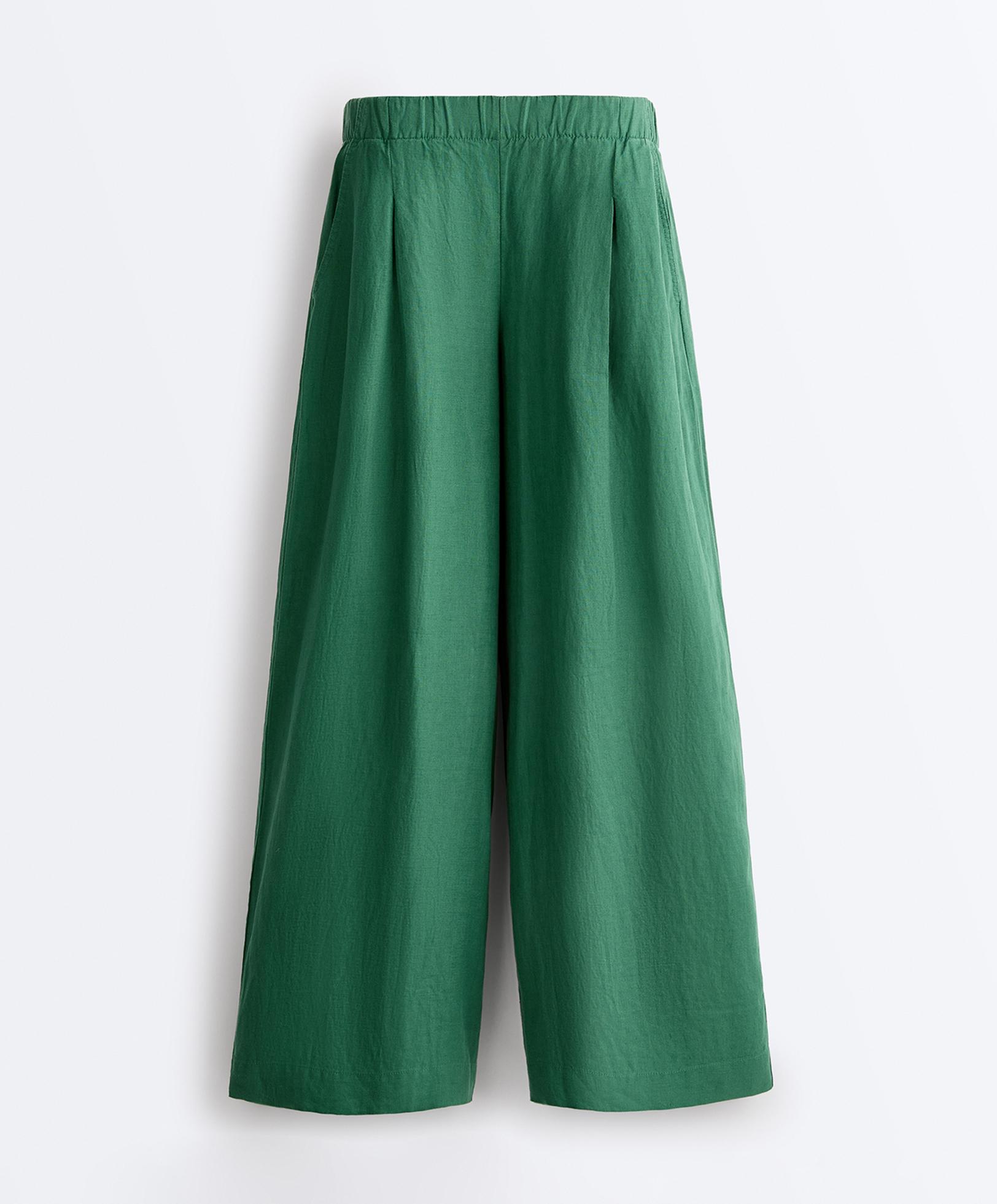 100% linen wide-leg trousers — EMERALD GREEN