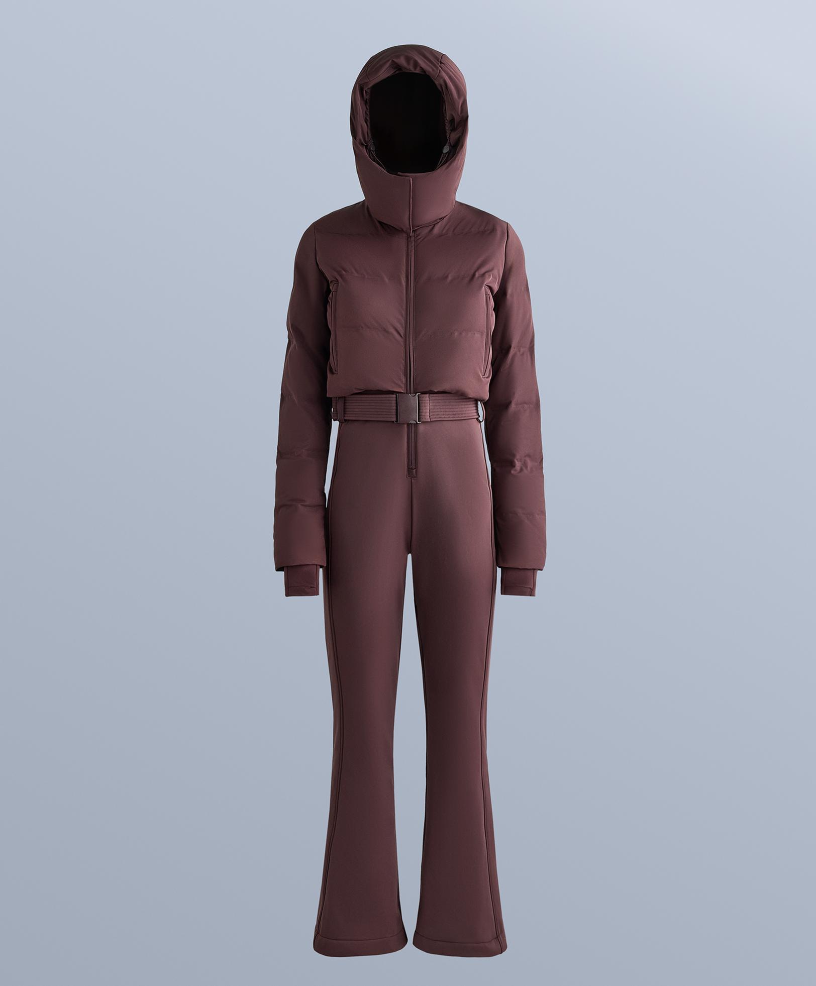 MINARDI PIUME SKI water-resistant padded jumpsuit with 80% down and 20% feather filling — DARK WINE RED