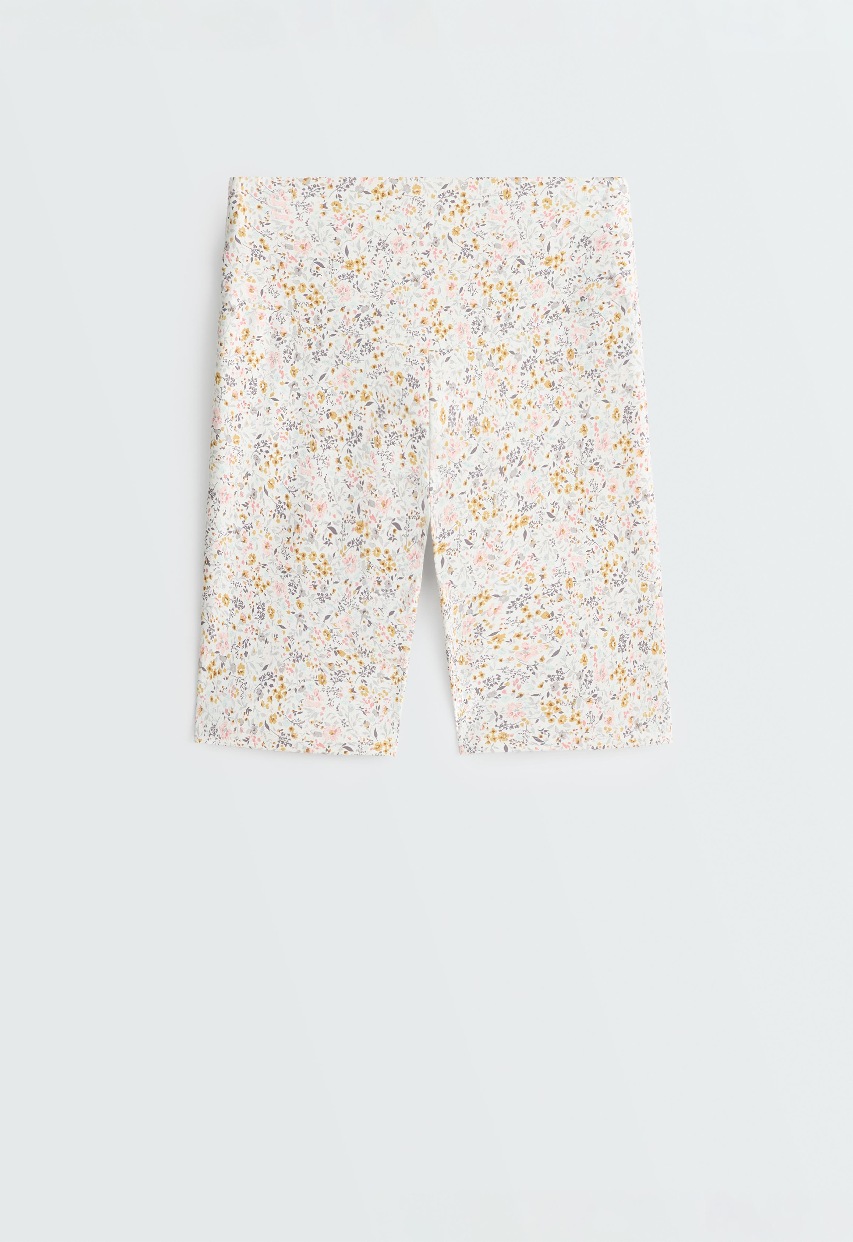 Comfortlux 20cm high-waisted floral biker leggings — PALE ECRU