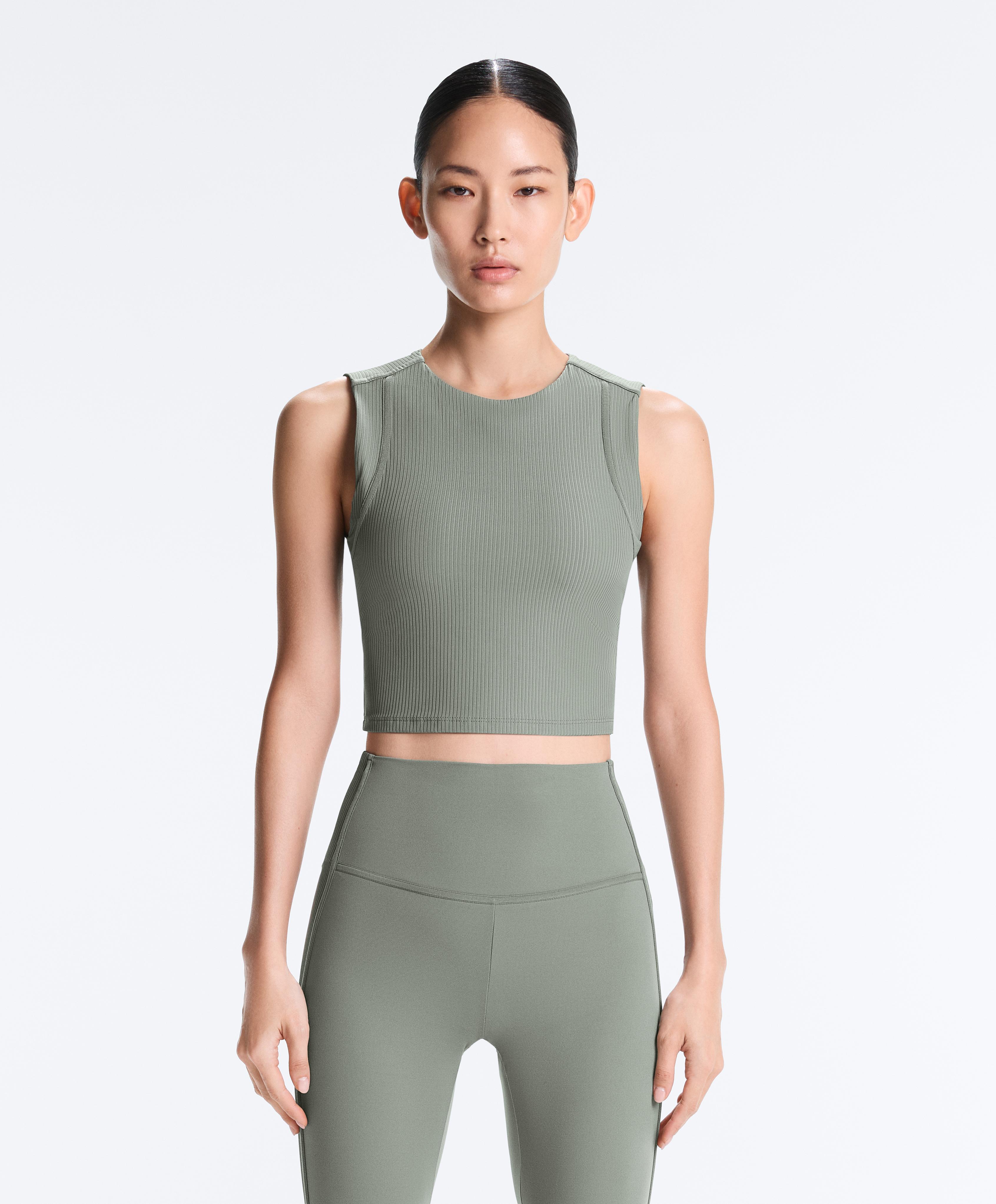 Sleeveless Rib Comfortlux Tank Top — KHAKI-GREY