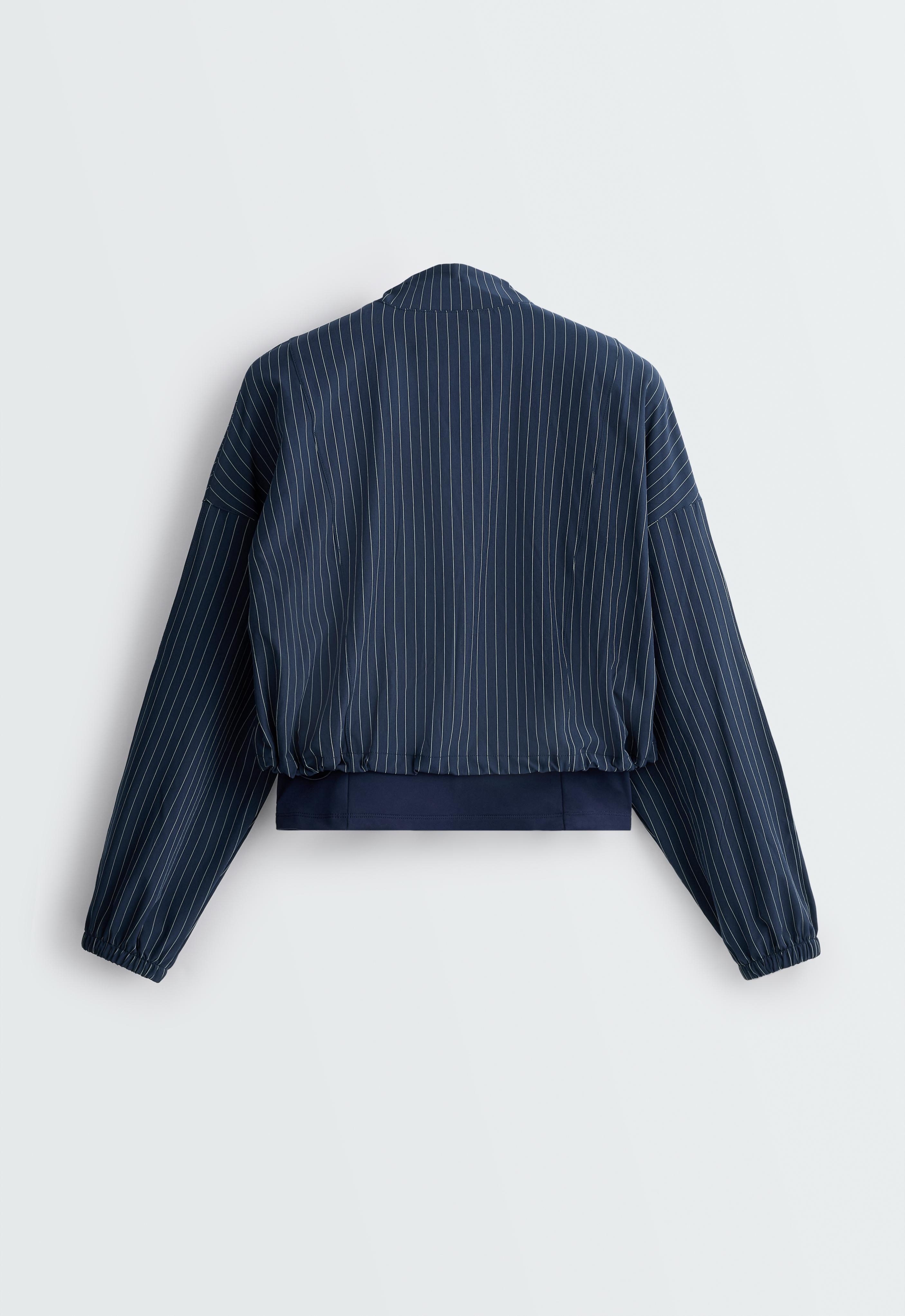 Pinstripe water-repellent technical jacket — NAVY BLUE