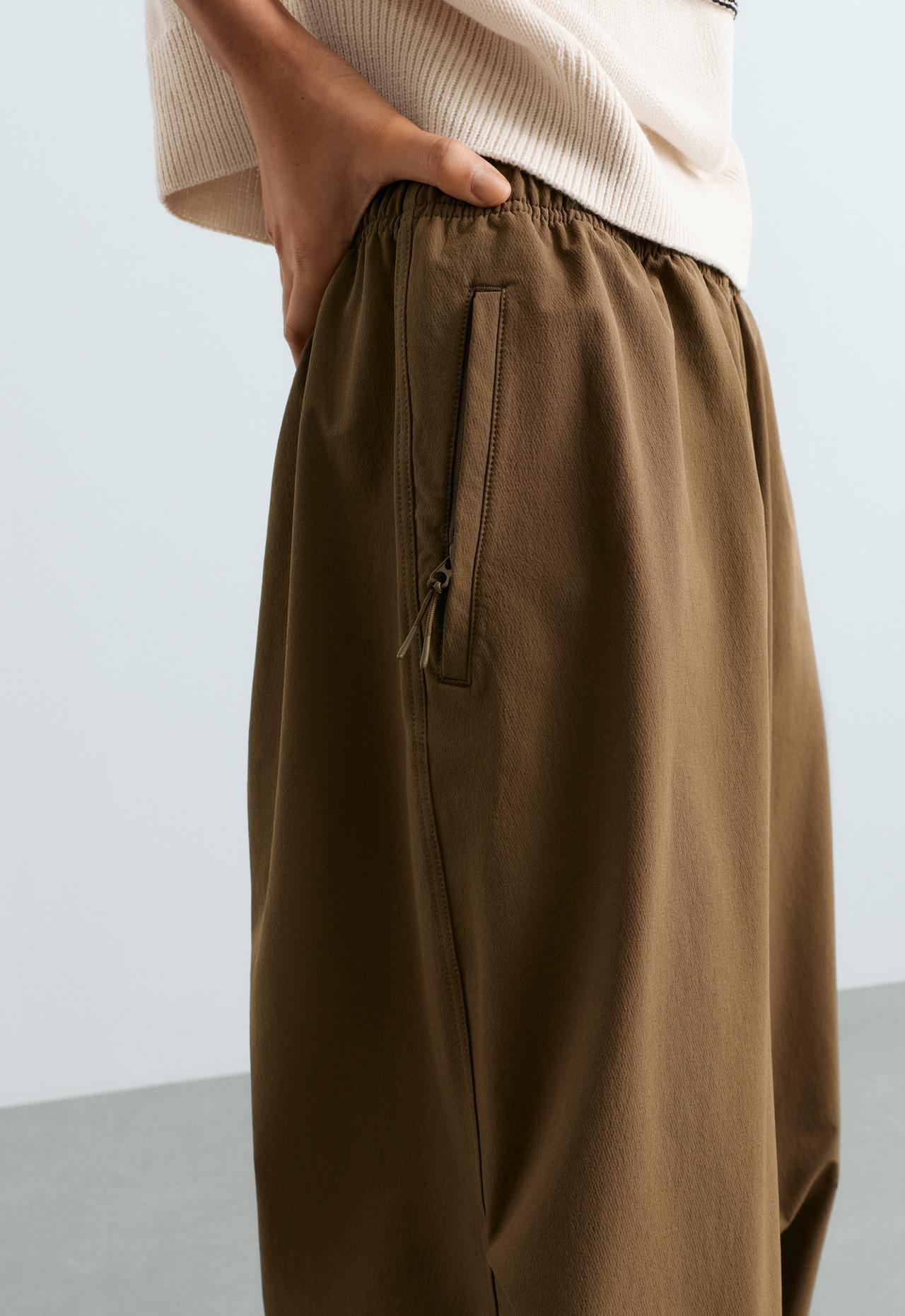 Adjustable technical wide-leg trousers — CHESTNUT
