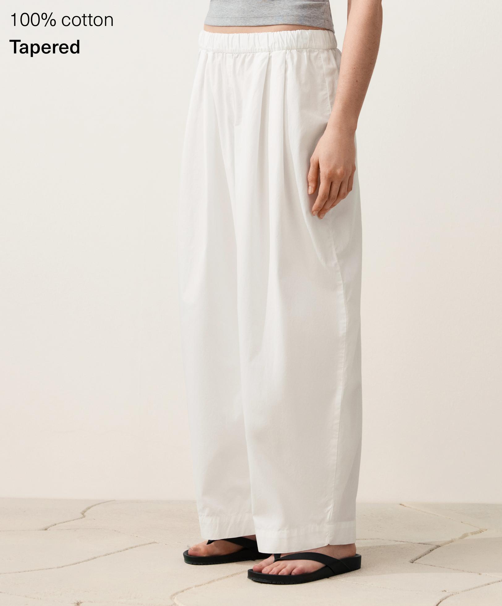 Tapered pleat 100% cotton trousers